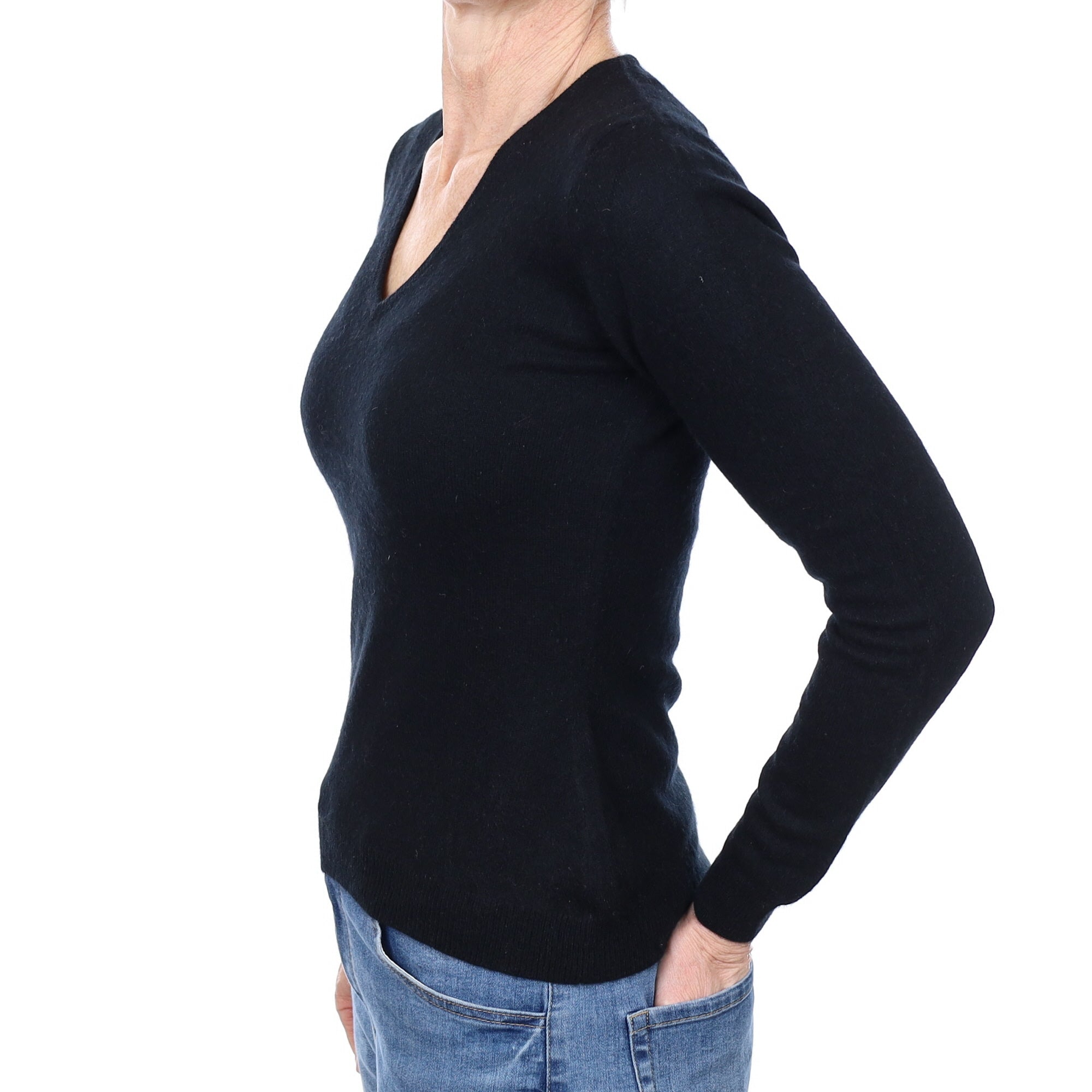 Black Cashmere V Neck Jumper Small