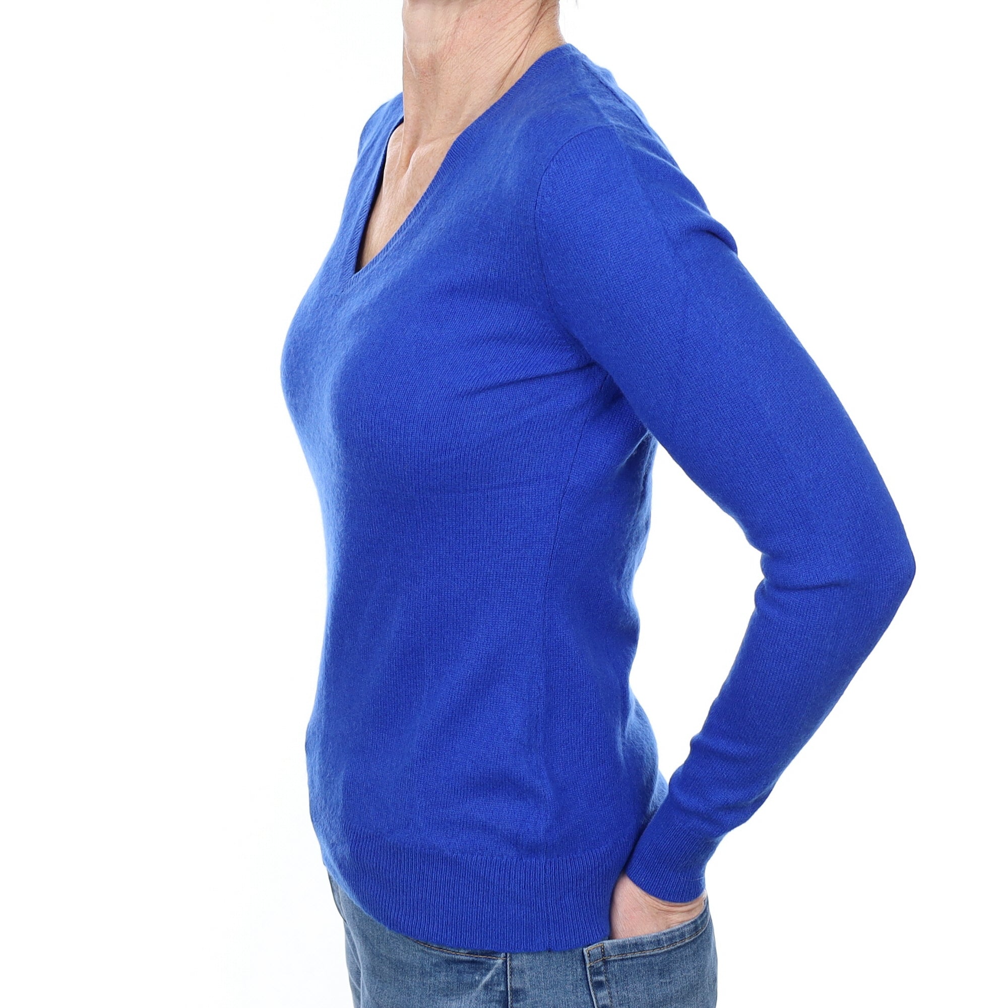 Cobalt Blue Cashmere V Neck Jumper Small