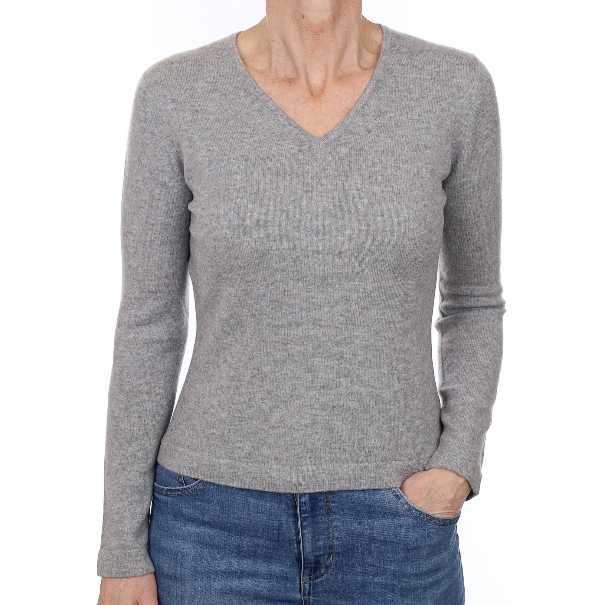Smoke Grey Cashmere V Neck Jumper Small