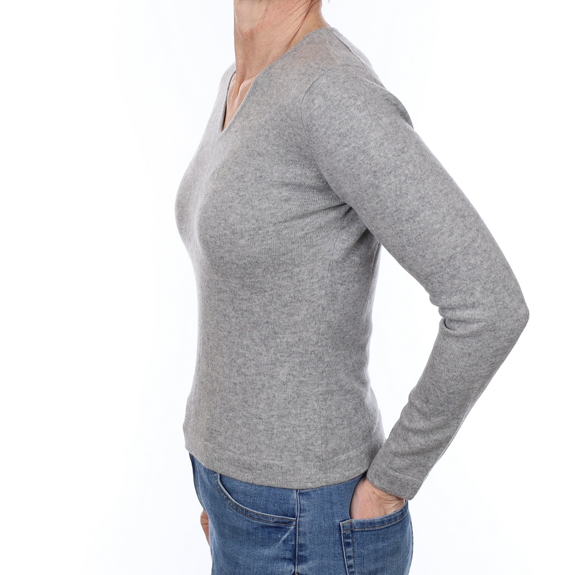 Smoke Grey Cashmere V Neck Jumper Small