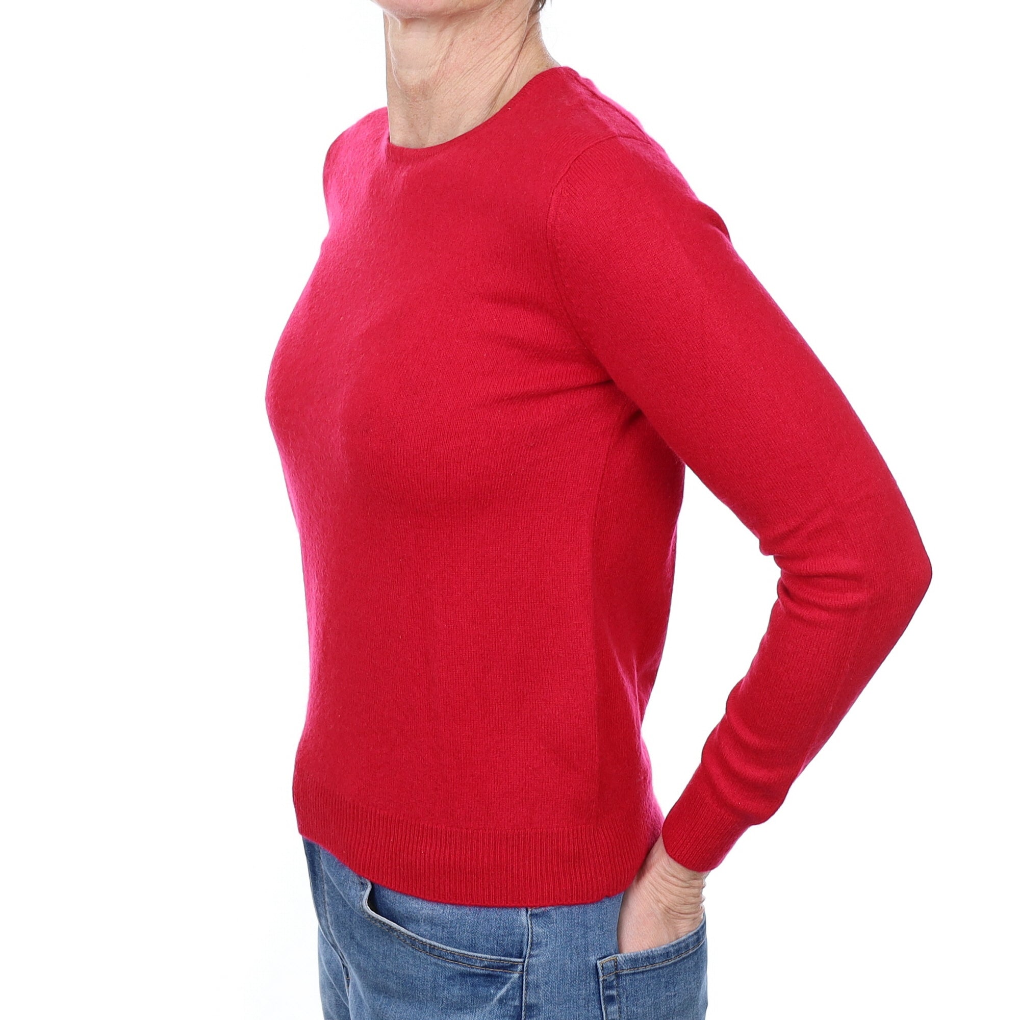 Cherry Red Cashmere Crew Neck Jumper Small