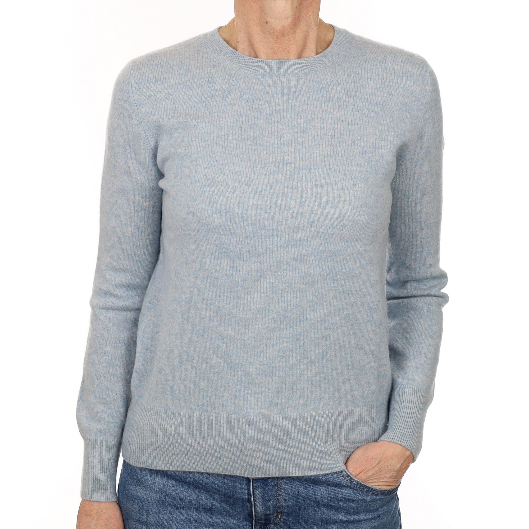Pale Blue Marl Cashmere Crew Neck Jumper Small
