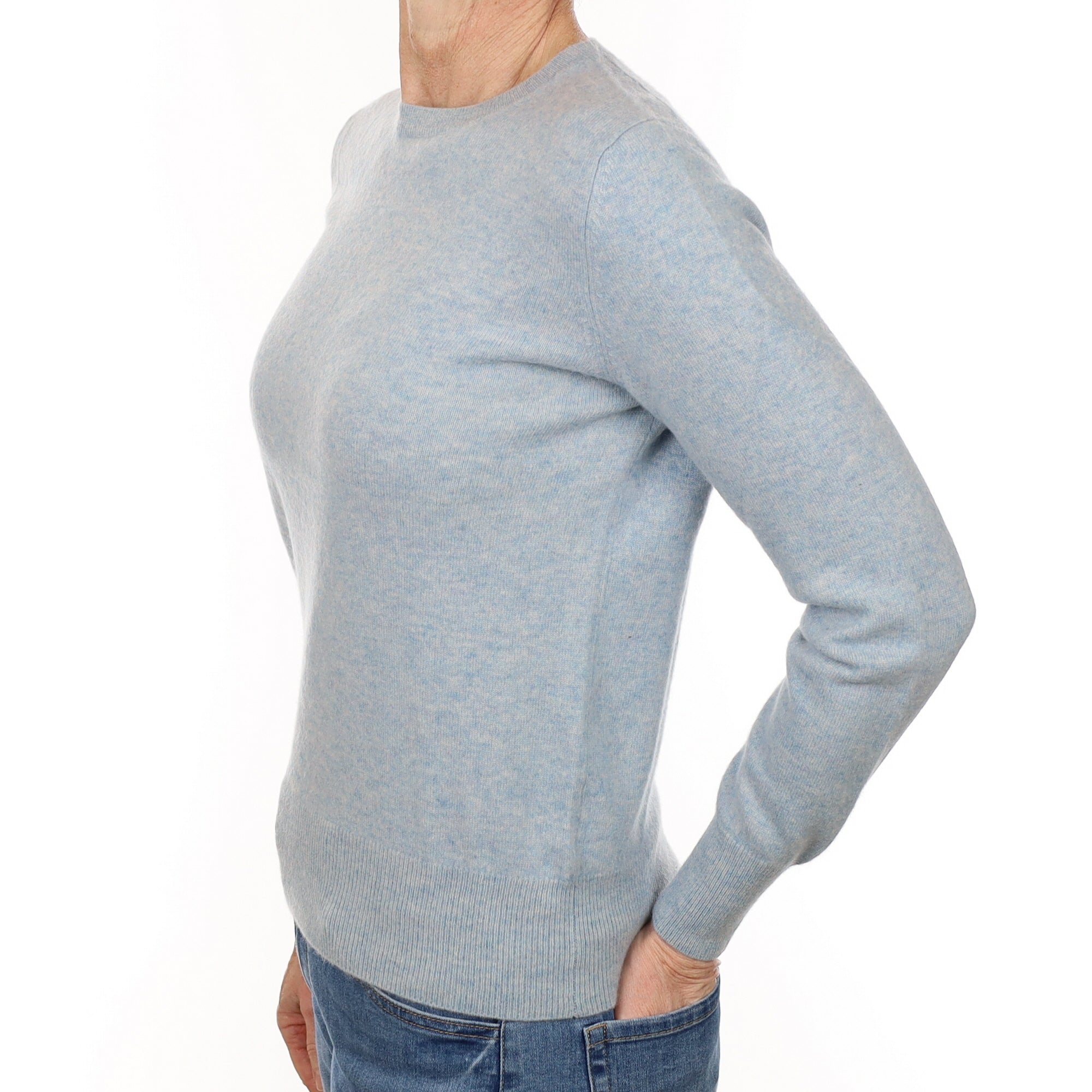 Pale Blue Marl Cashmere Crew Neck Jumper Small