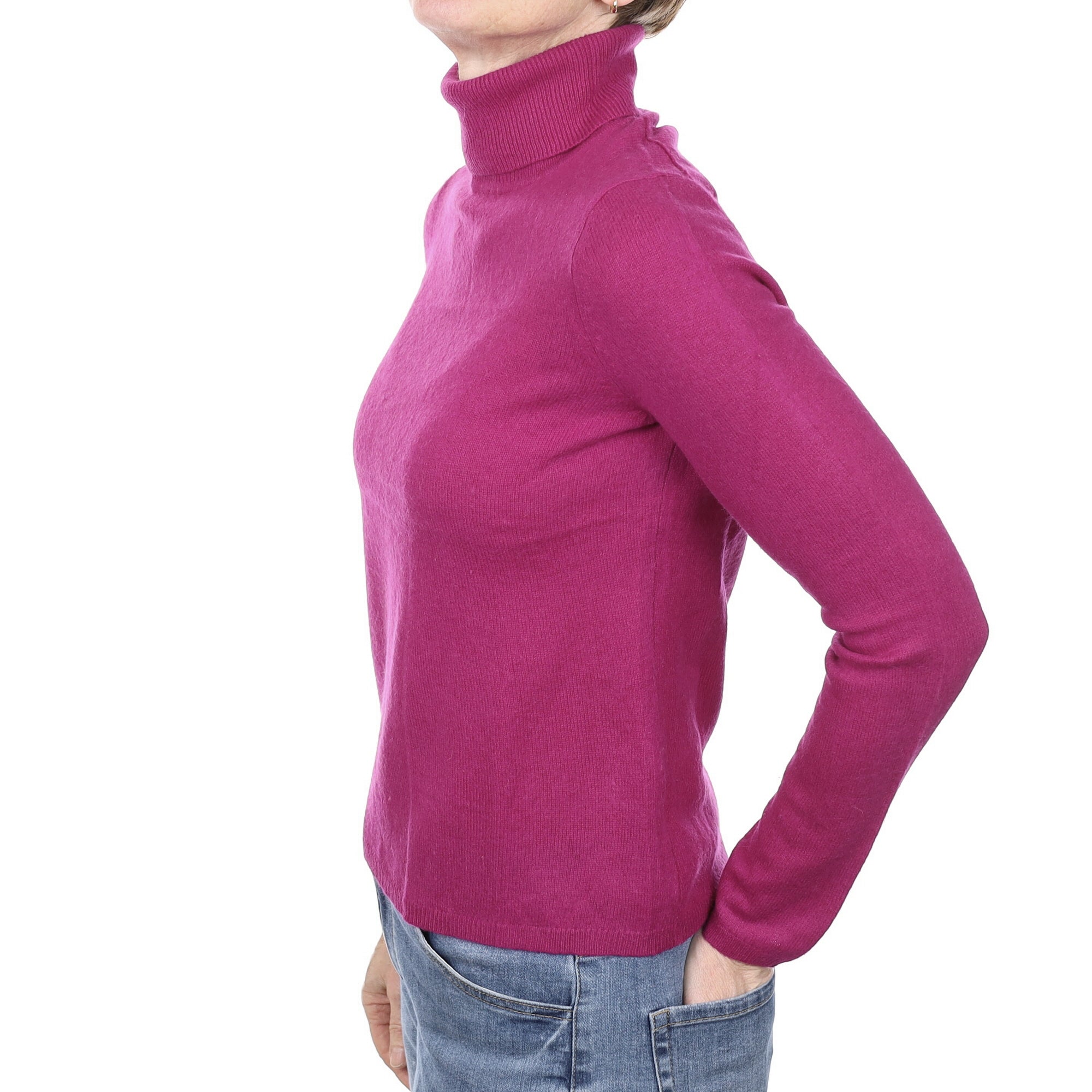 Bright Magenta Pink Cashmere Polo Neck Jumper Small
