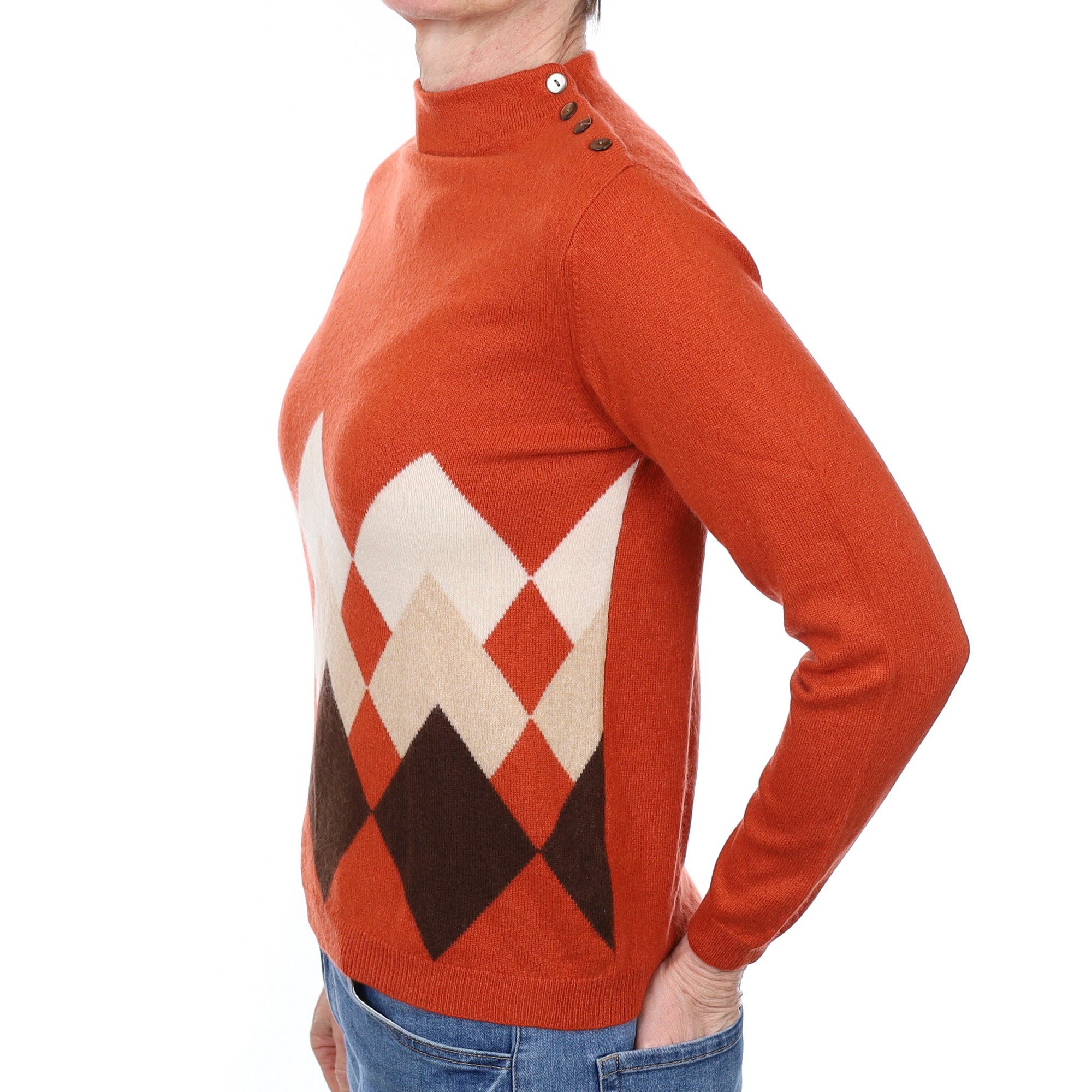 Sienna Orange Diamond Cashmere Turtle Neck Jumper Small