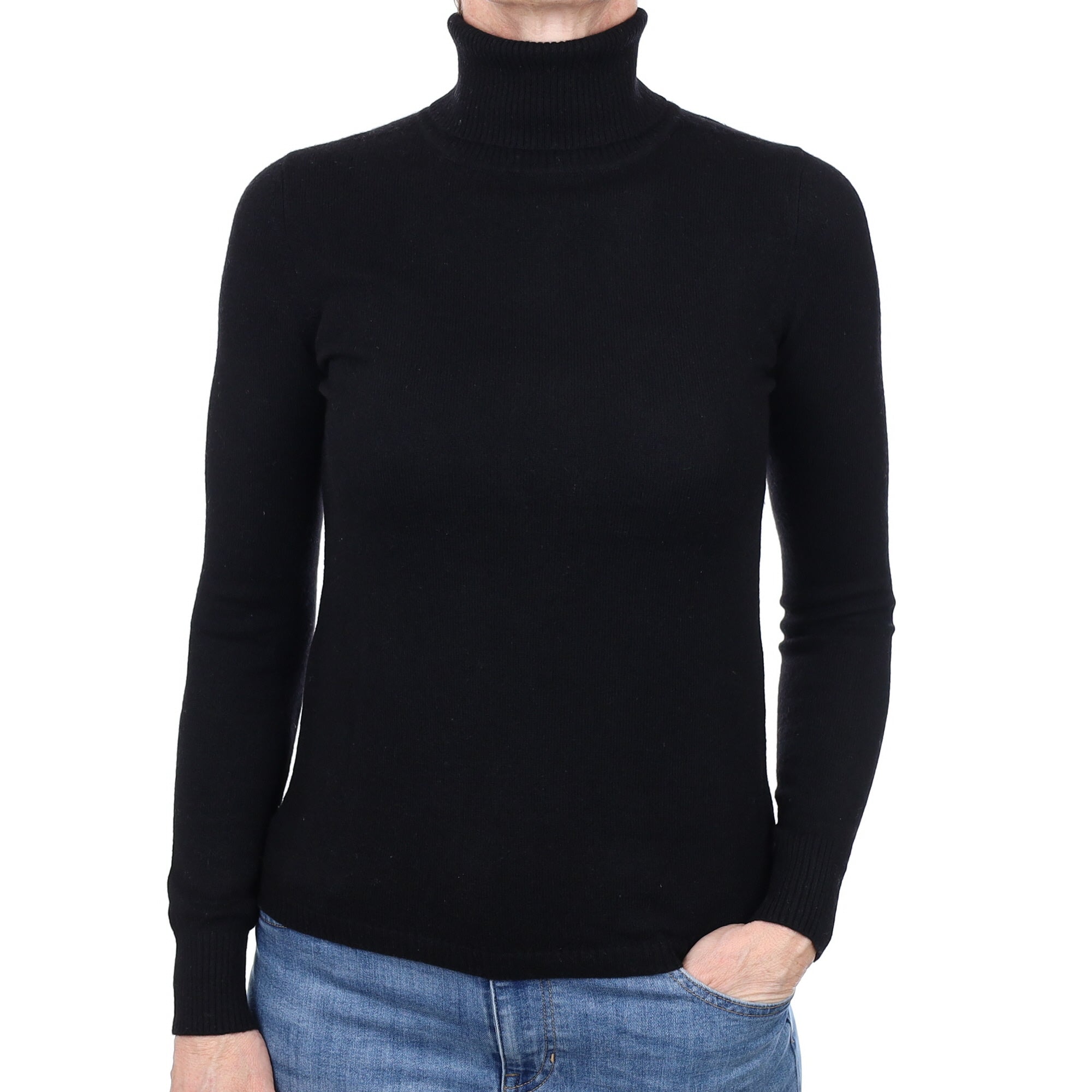 Black Cashmere Polo Neck Jumper Small