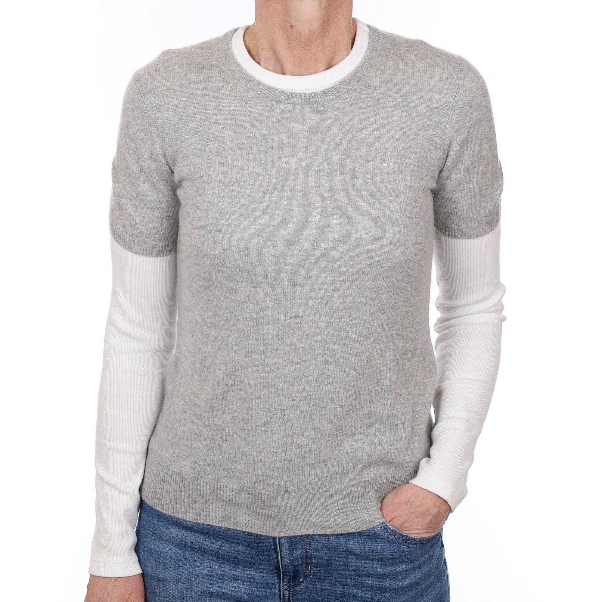 Mist Grey Cashmere Short Sleeve Crew Neck Jumper Small
