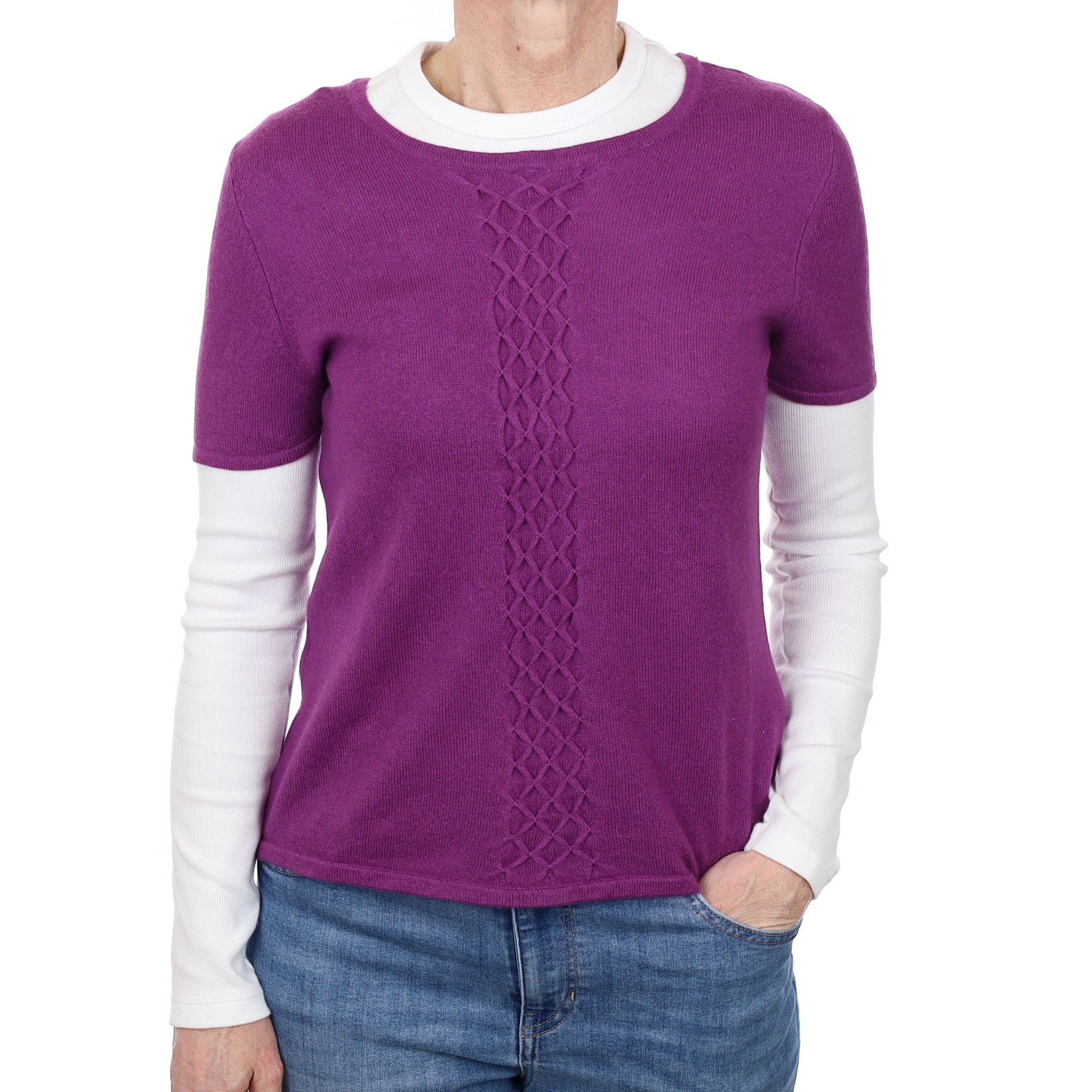 Viola Purple Cashmere Short Sleeve Crew Neck Jumper Small