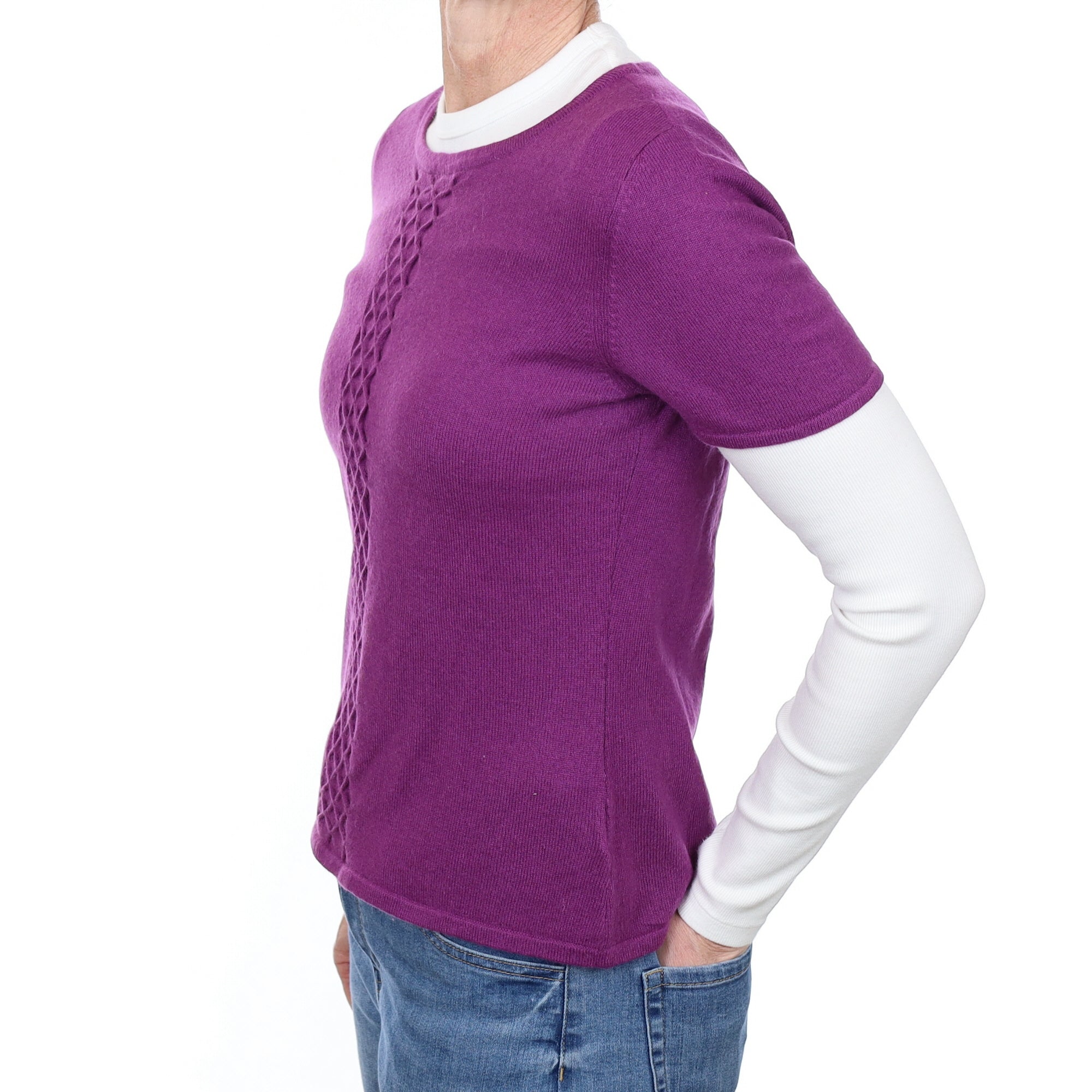 Viola Purple Cashmere Short Sleeve Crew Neck Jumper Small