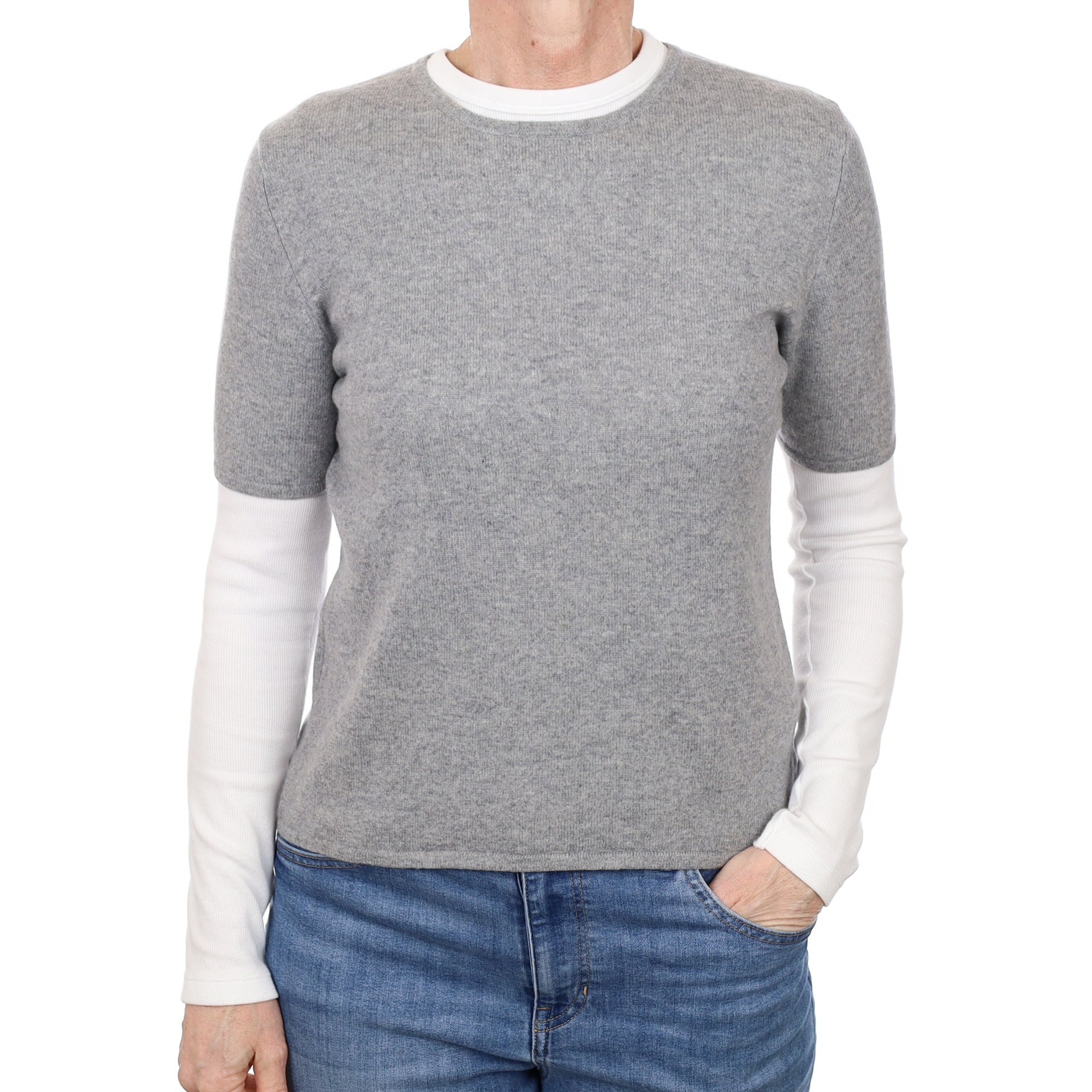 Ash Grey Cashmere Short Sleeve Crew Neck Jumper Small