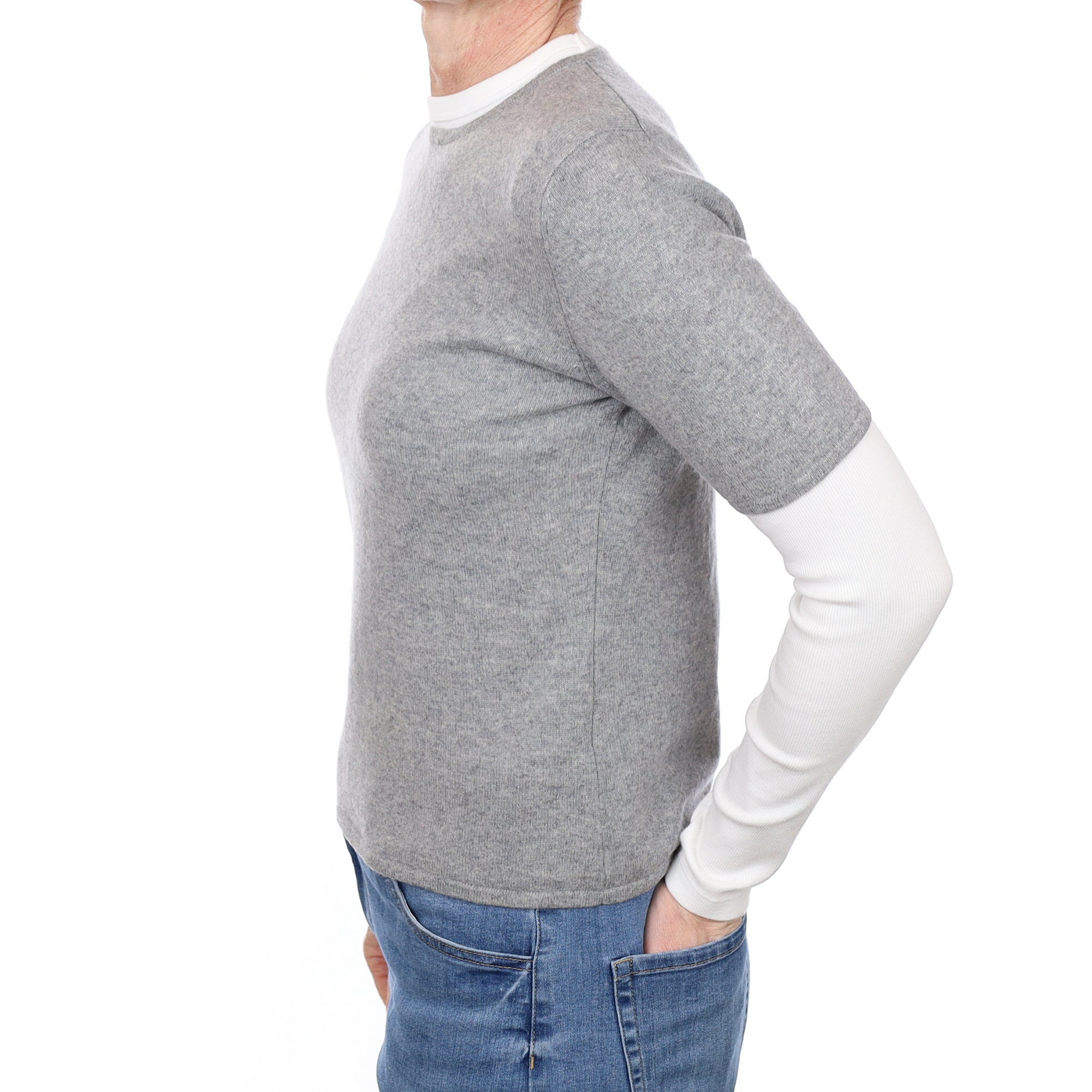 Ash Grey Cashmere Short Sleeve Crew Neck Jumper Small