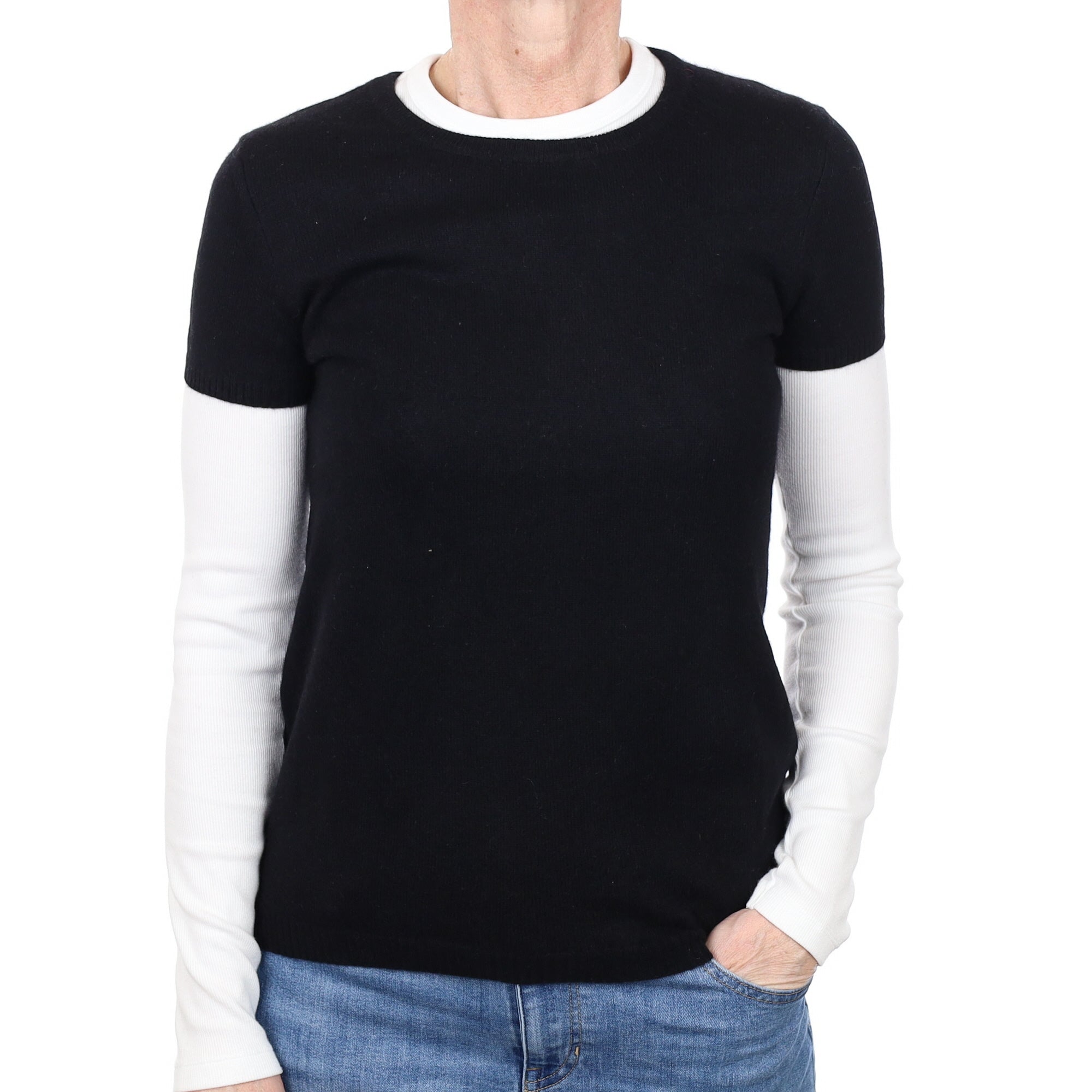 Black Cashmere Short Sleeved Crew Neck Jumper Small