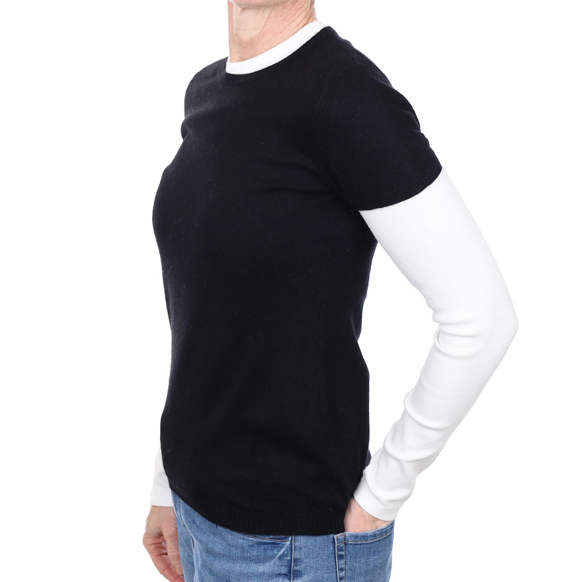 Black Cashmere Short Sleeved Crew Neck Jumper Small