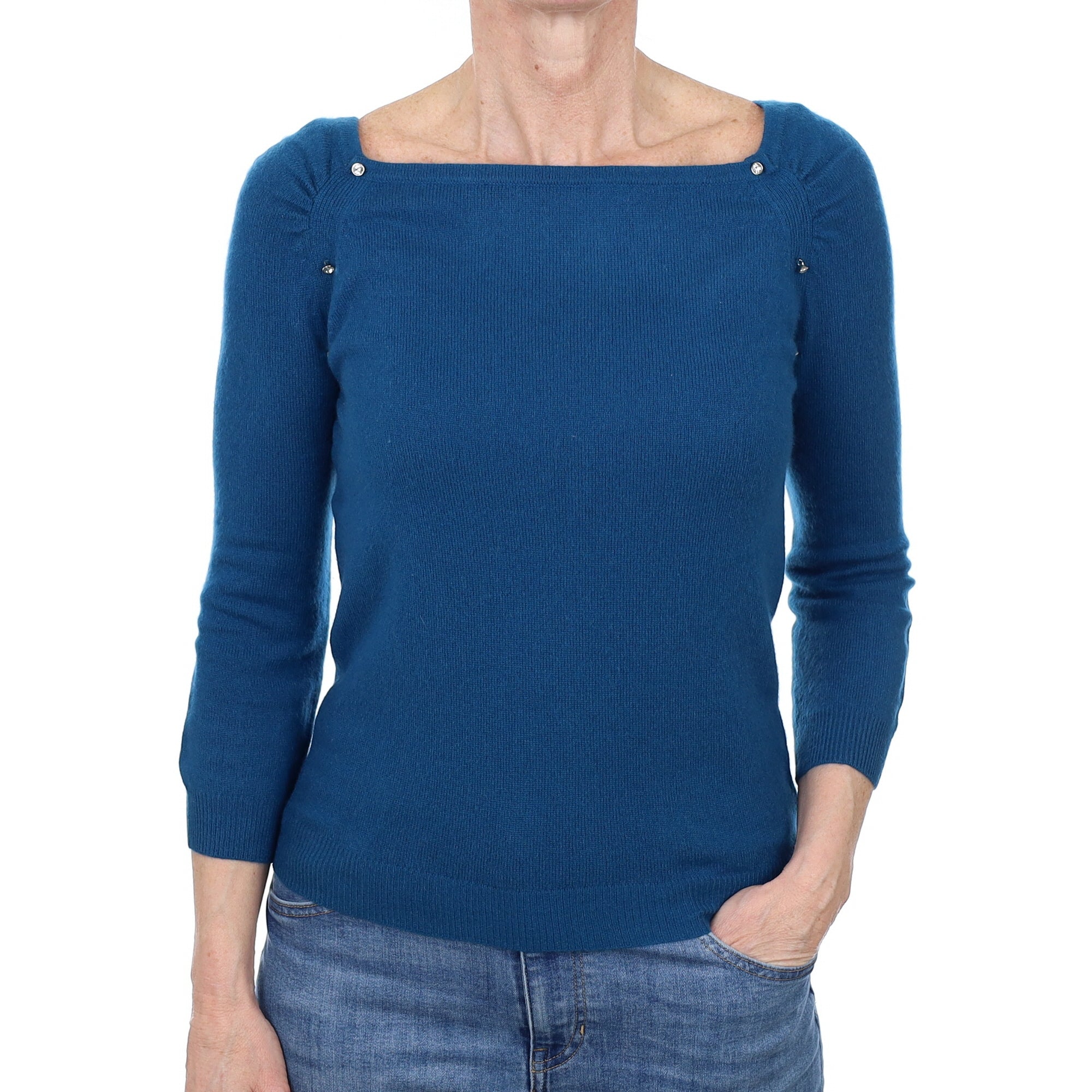 Teal Blue Cashmere Boat Neck Jumper Small