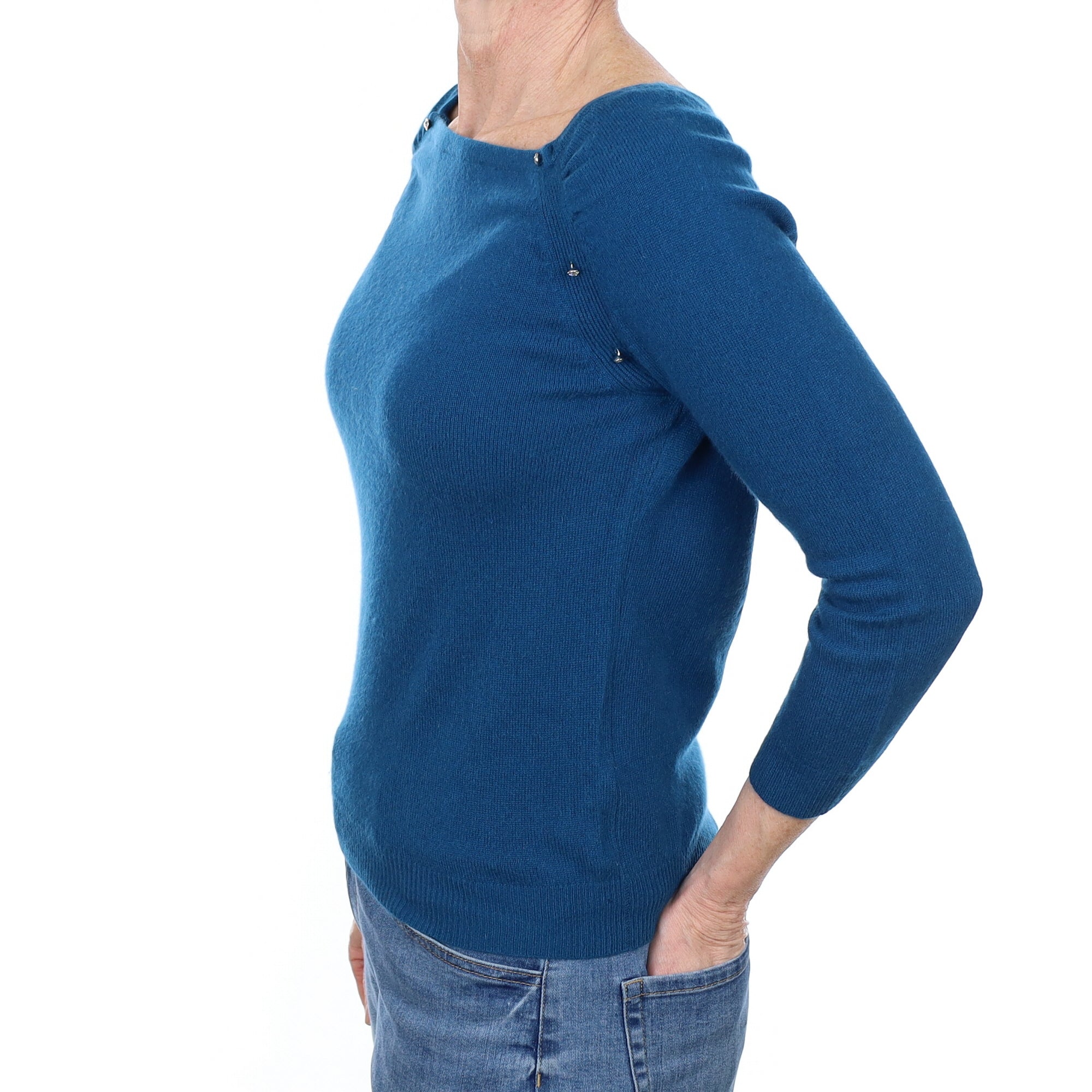 Teal Blue Cashmere Boat Neck Jumper Small