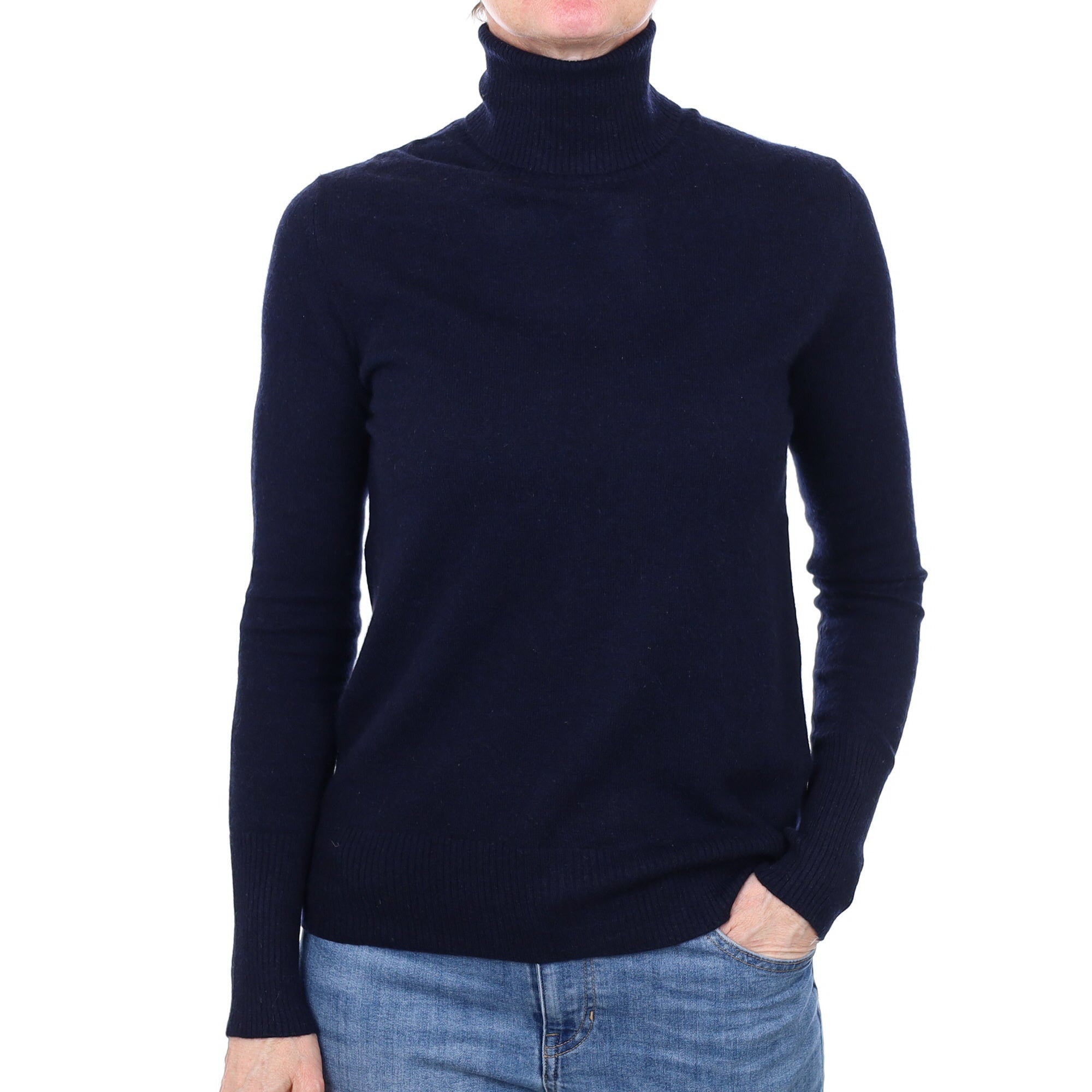 Navy Blue Cashmere Polo Neck Jumper Small