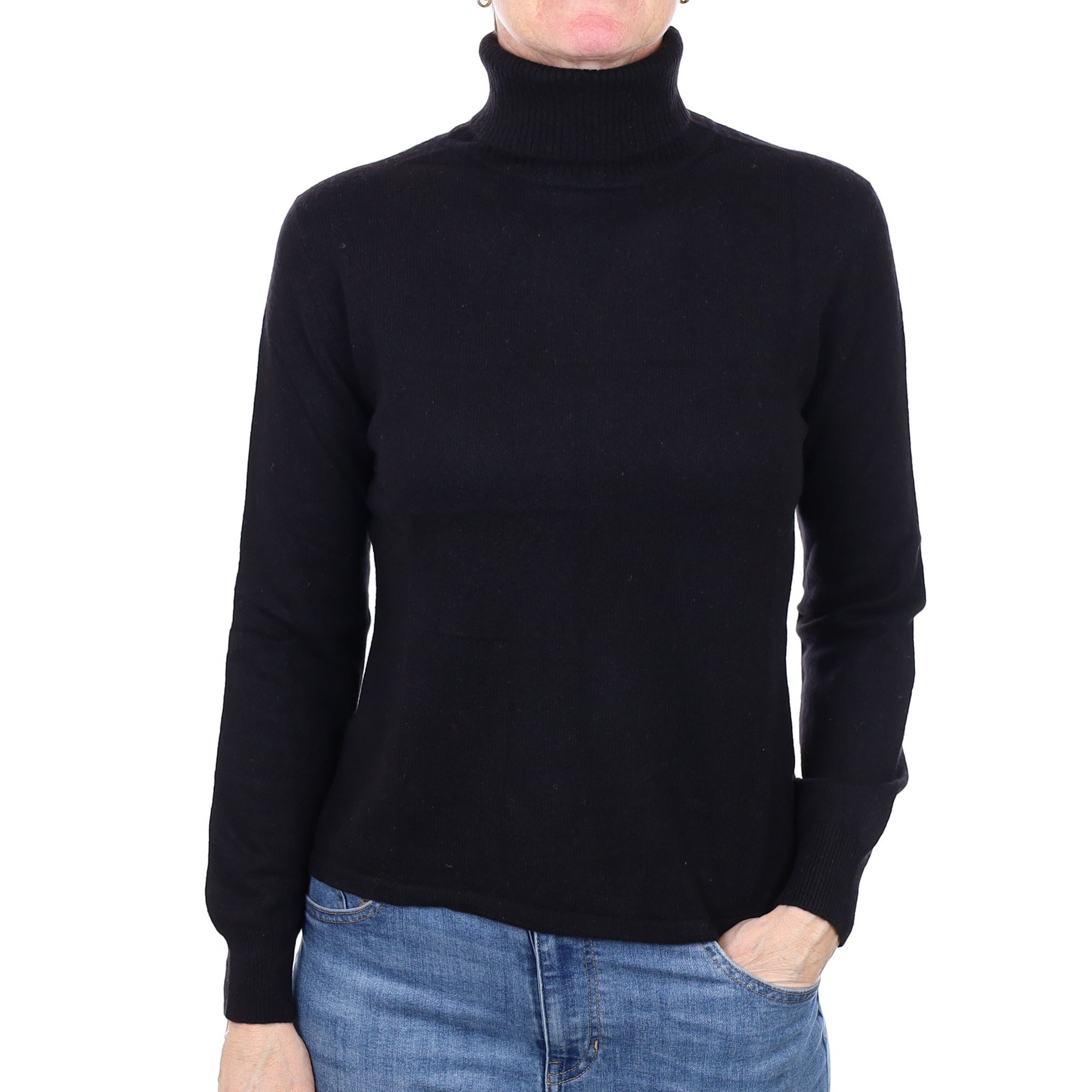 Black Cashmere Polo Neck Jumper Small