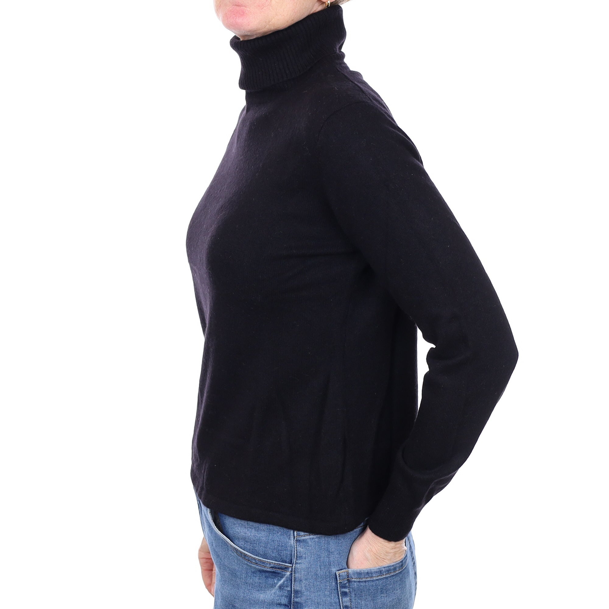 Black Cashmere Polo Neck Jumper Small