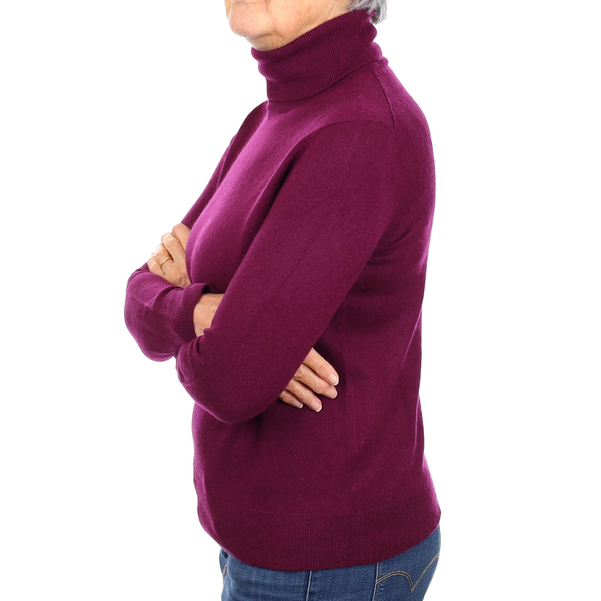 Plum Purple Cashmere Polo Neck Jumper Medium