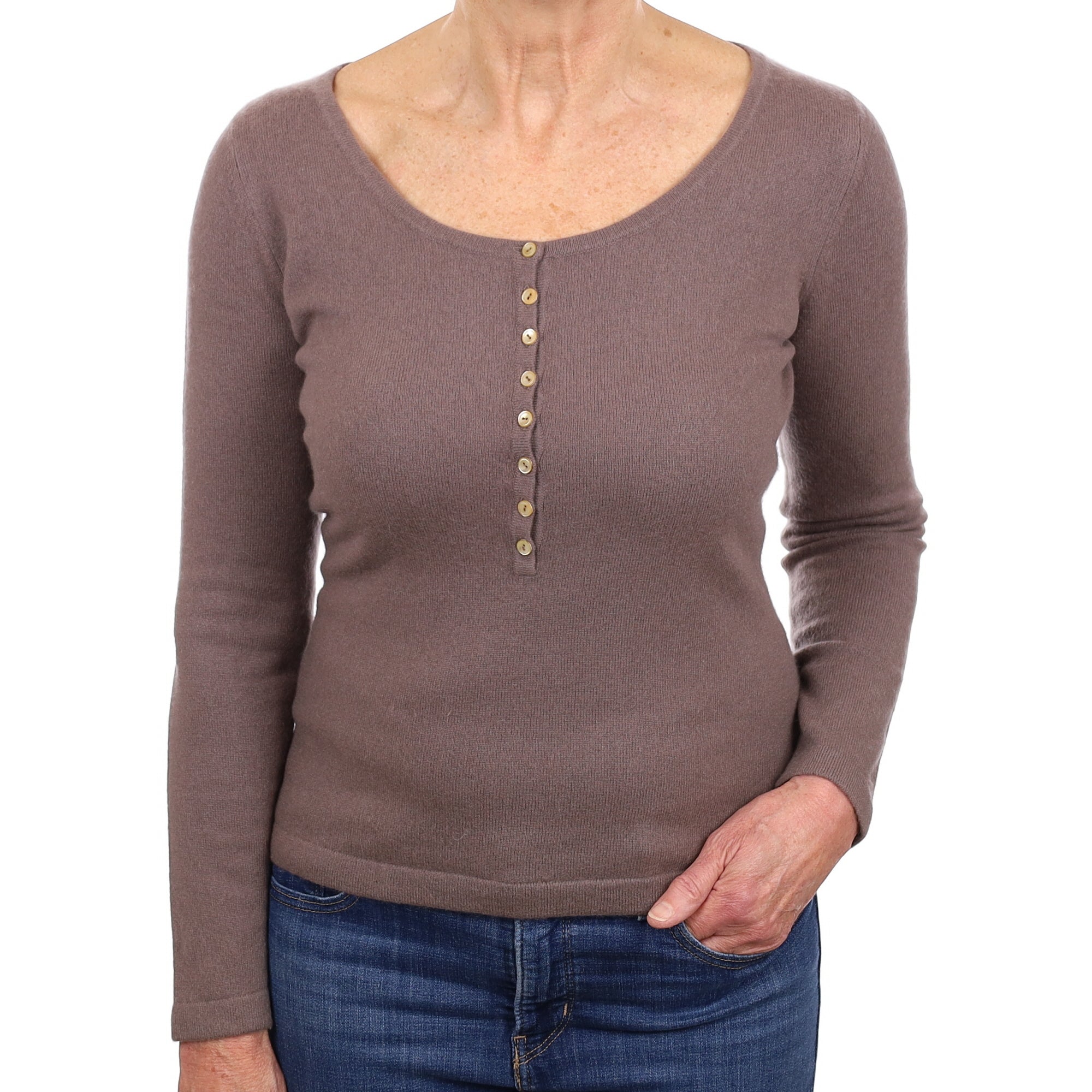 Donkey Brown Cashmere Scoop Neck Jumper With Button Detail Medium