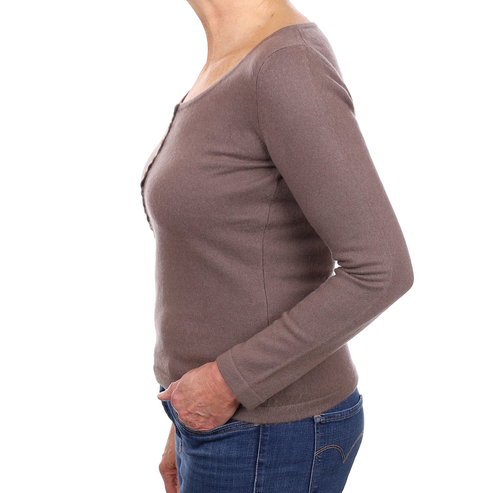 Donkey Brown Cashmere Scoop Neck Jumper With Button Detail Medium