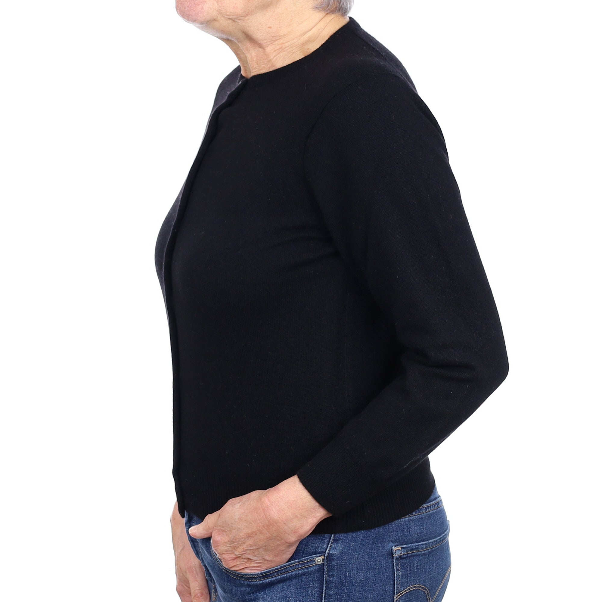 Black Cashmere Crew Neck Cardigan Medium