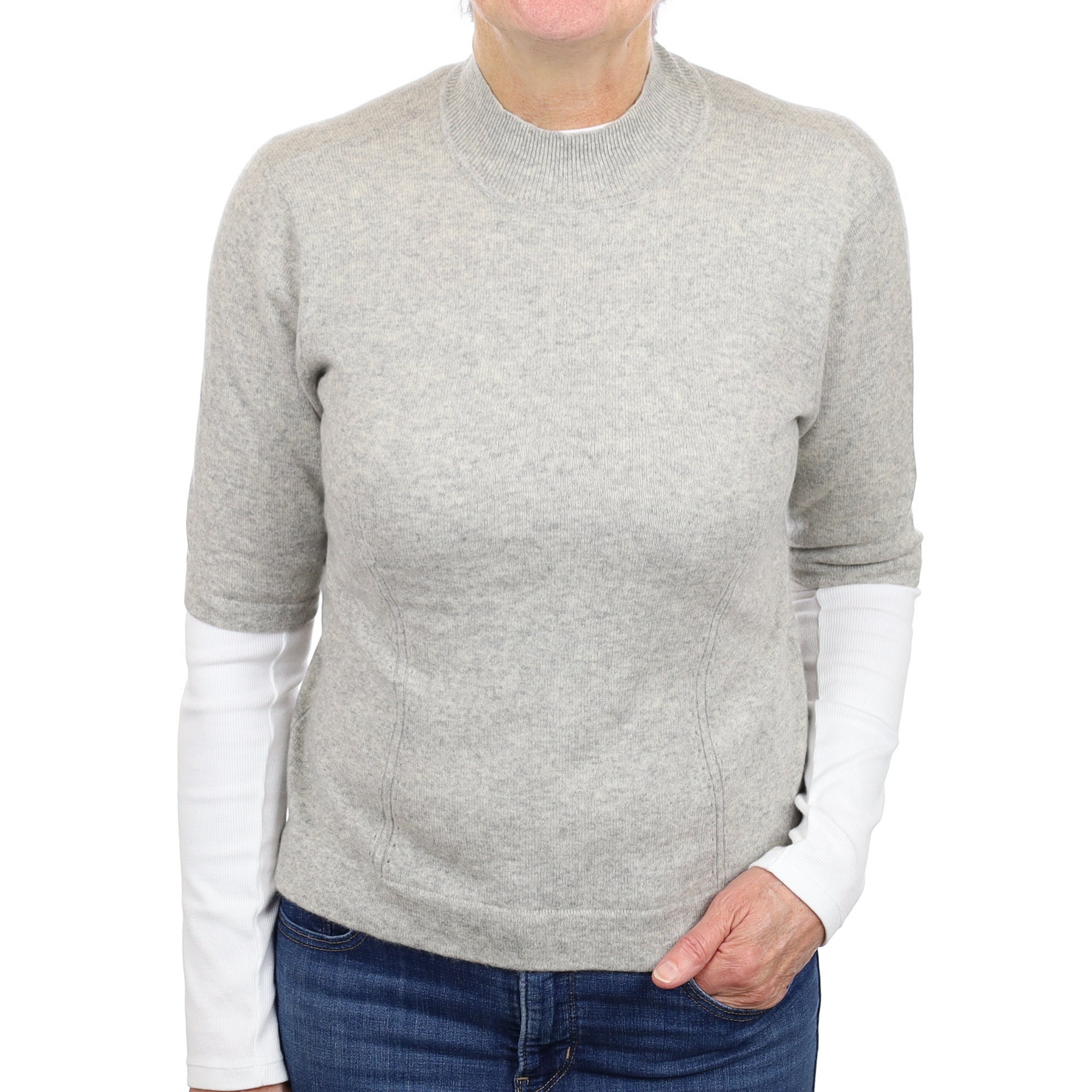 Smoke Grey Cashmere Short Sleeve Turtleneck Jumper Medium