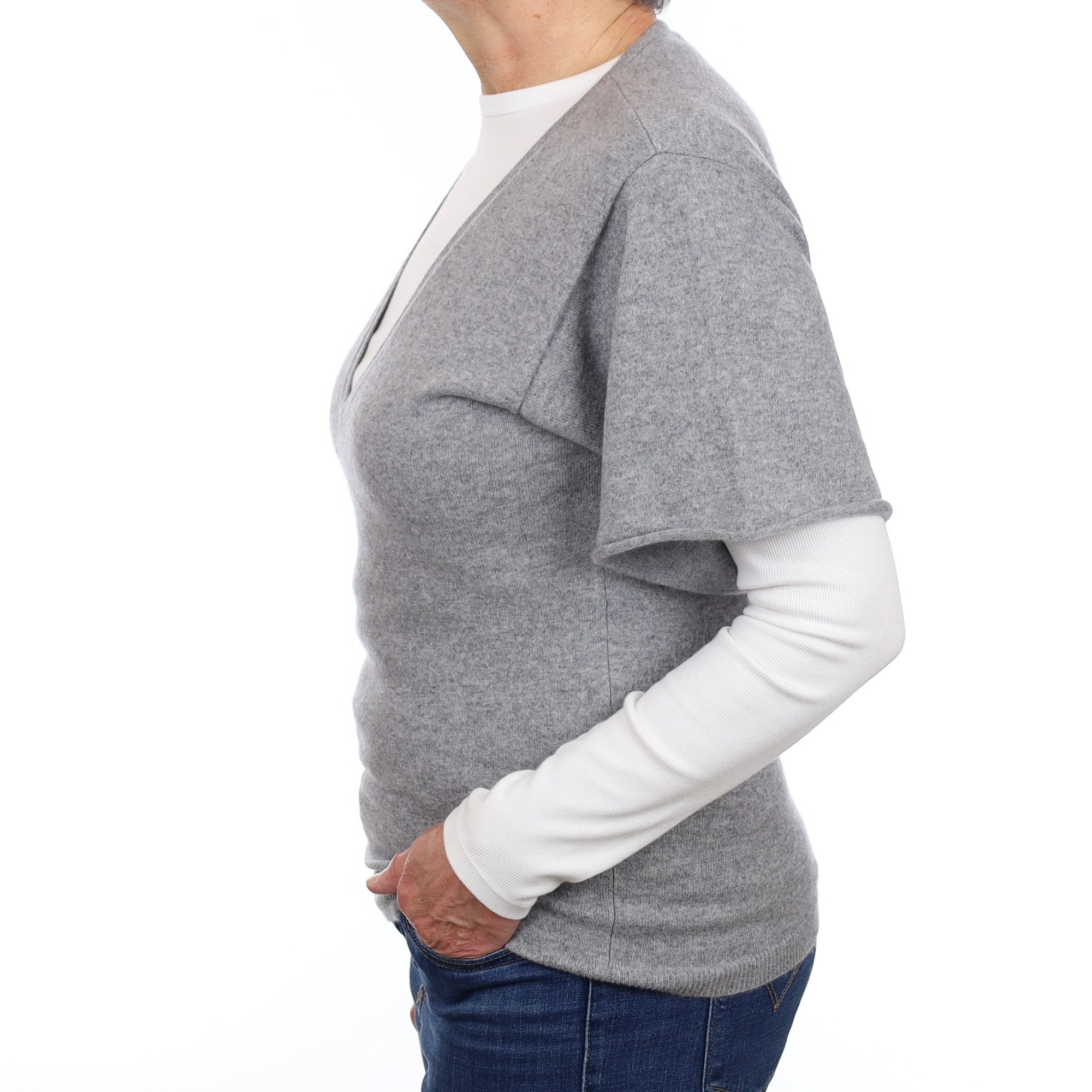 Ash Grey Cashmere Short Sleeve V Neck Jumper Medium