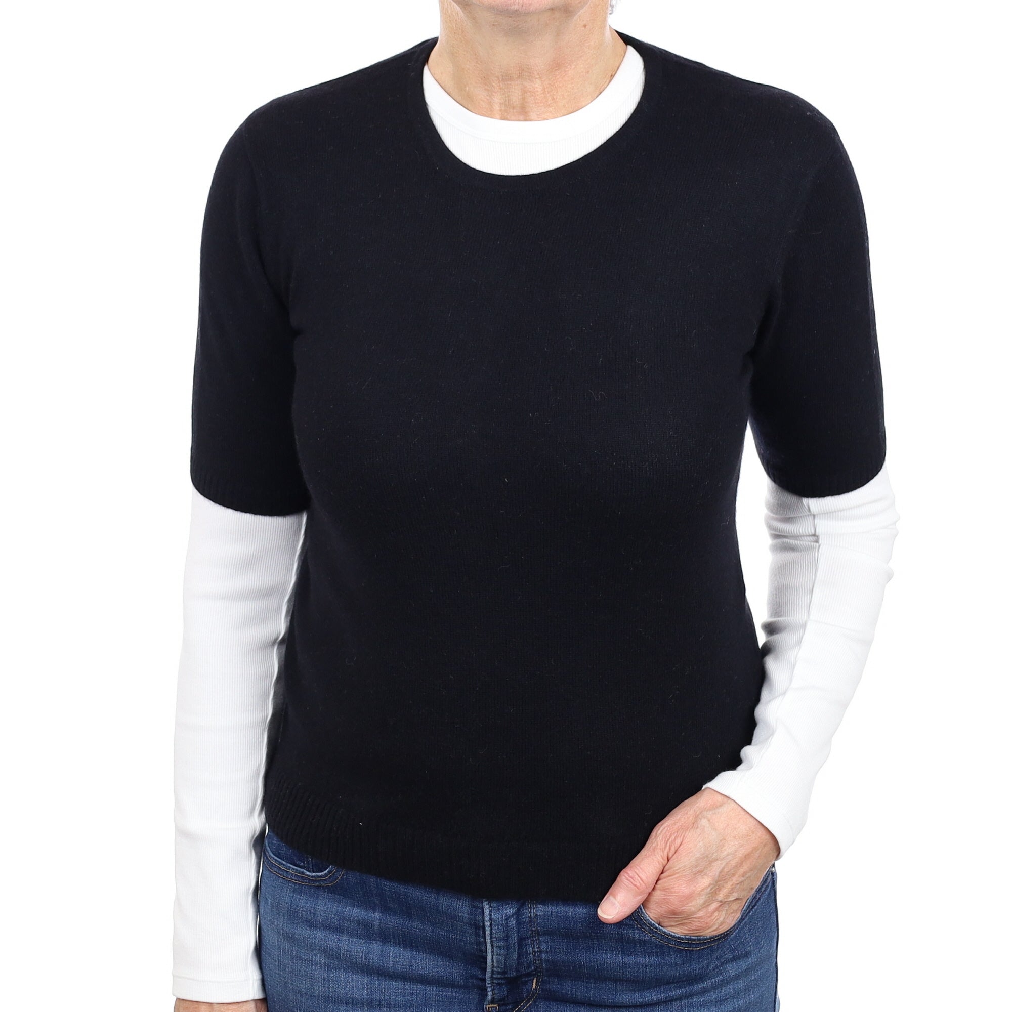 Black Cashmere Short Sleeve Crew Neck Jumper Medium