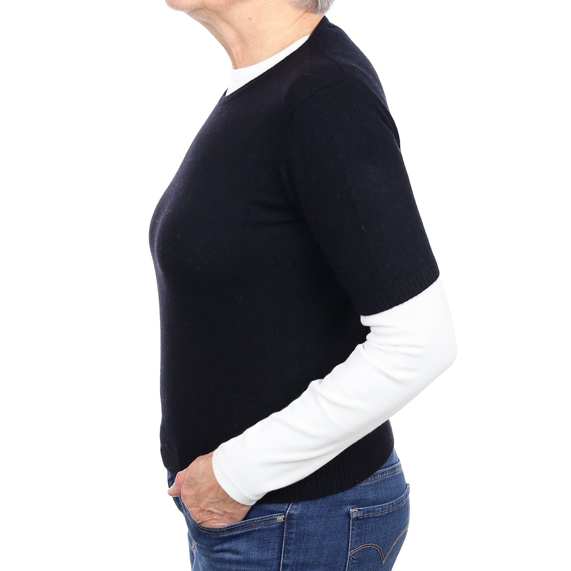 Black Cashmere Short Sleeve Crew Neck Jumper Medium