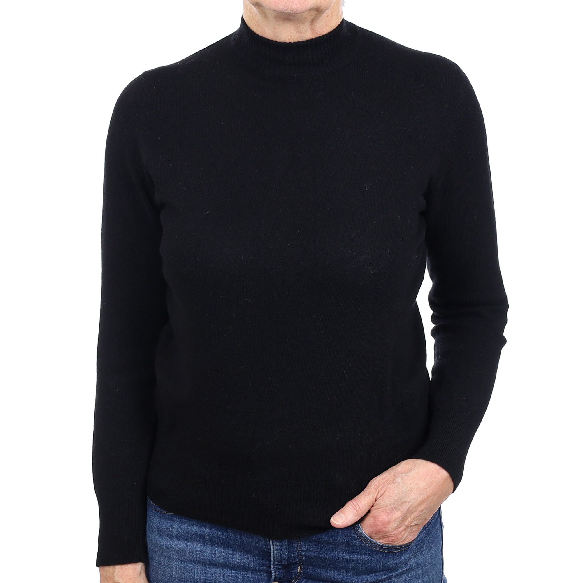 Scottish Black Cashmere Zip Fasten Turtleneck Jumper Medium