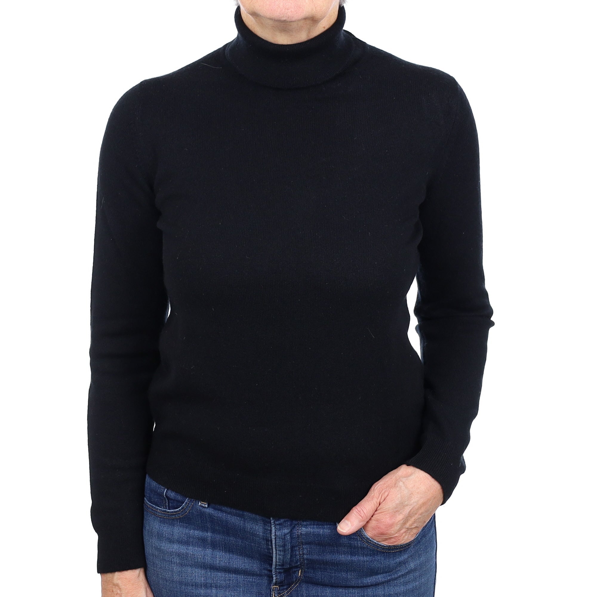 Black Cashmere Polo Neck Jumper Medium