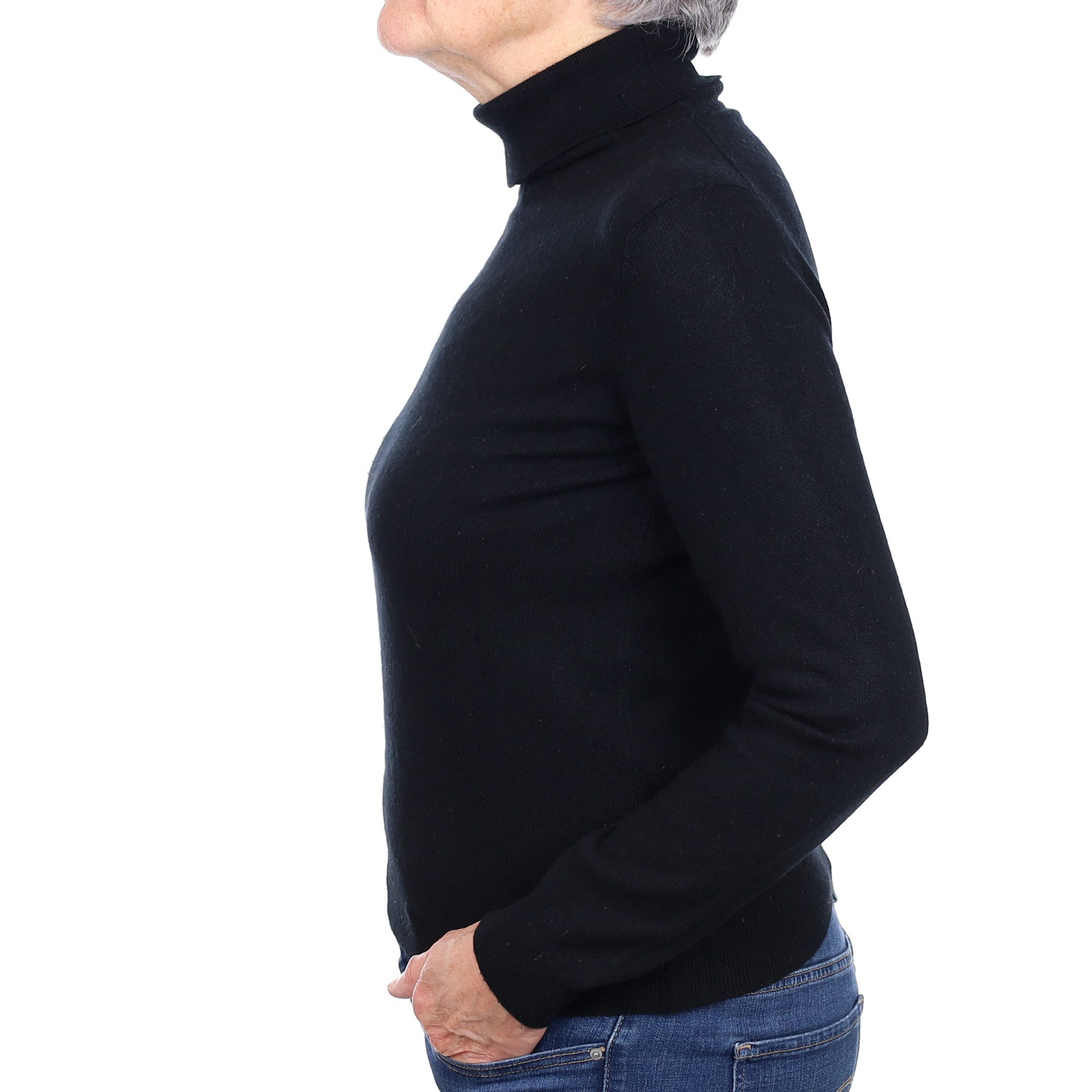 Black Cashmere Polo Neck Jumper Medium