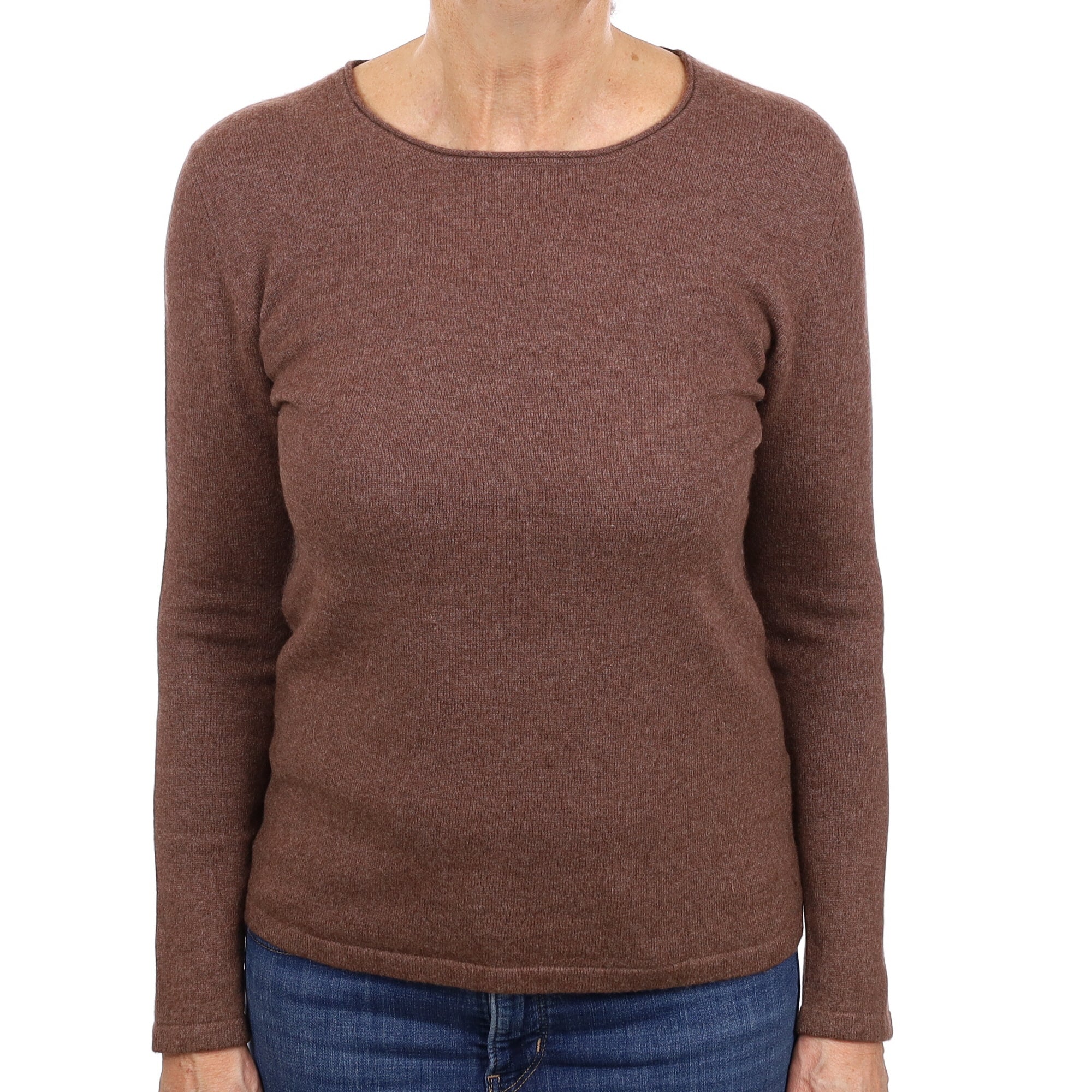 Pecan Brown Cashmere Crew Neck Jumper Medium