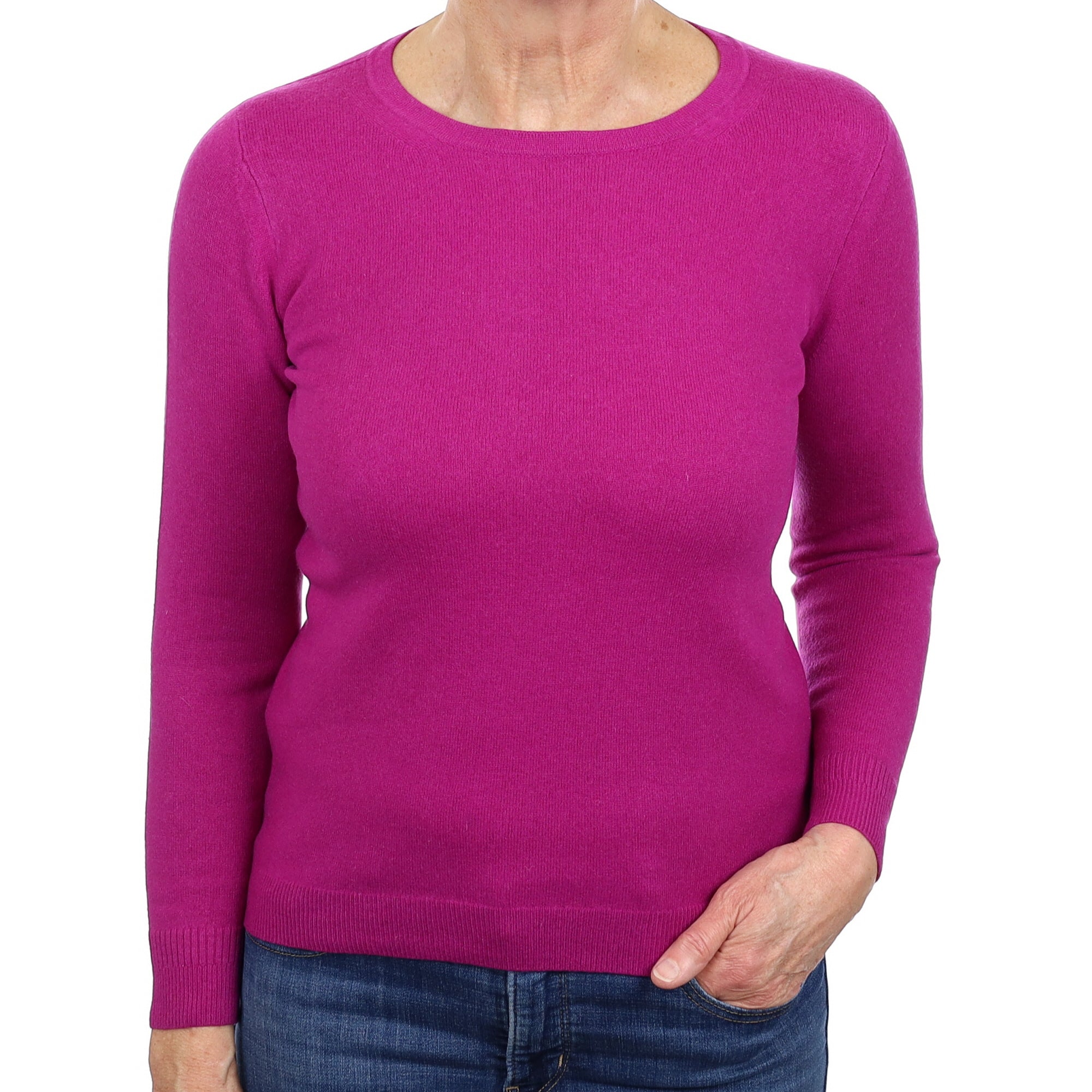 Magenta Purple Cashmere Crew Neck Jumper Medium
