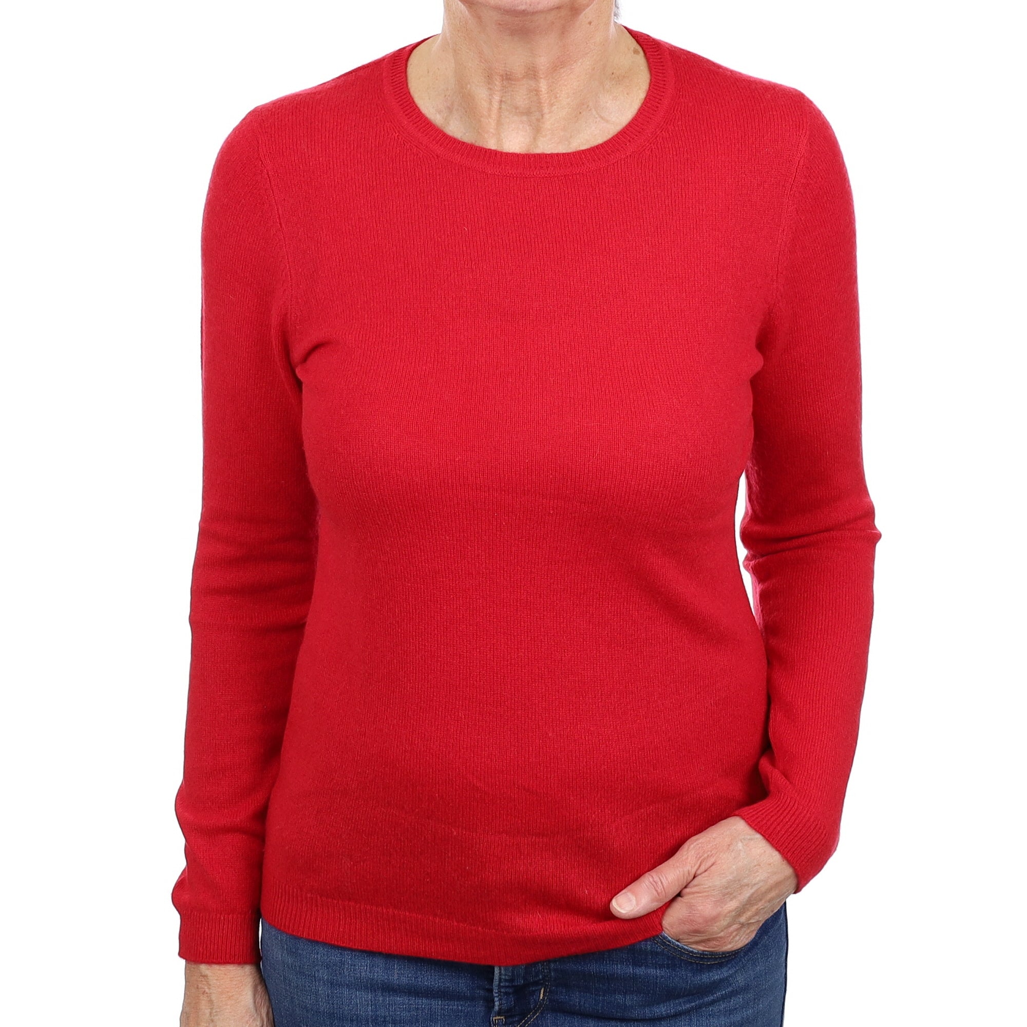 Berry Red Cashmere Lightweight Crew Neck Jumper Medium