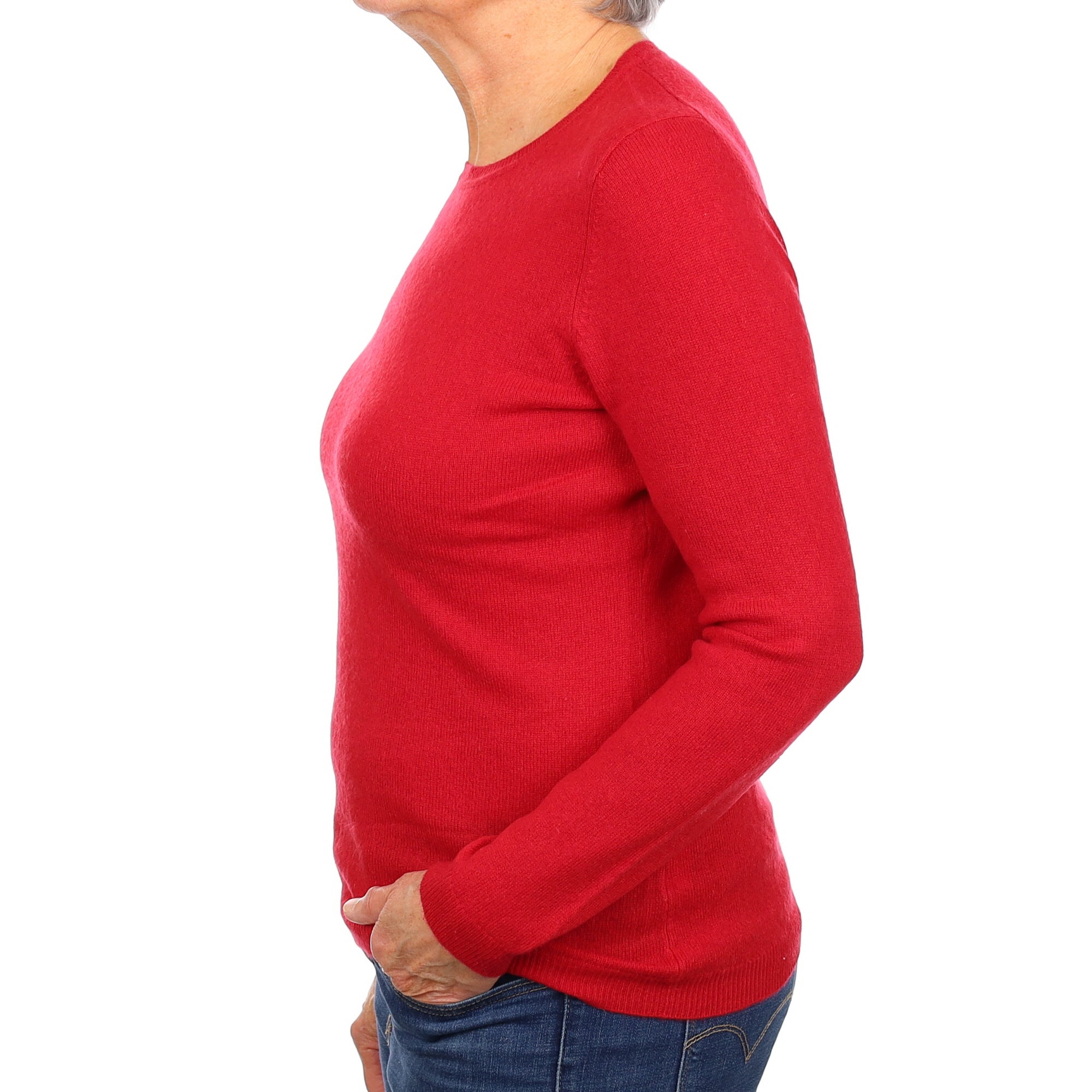 Berry Red Cashmere Lightweight Crew Neck Jumper Medium