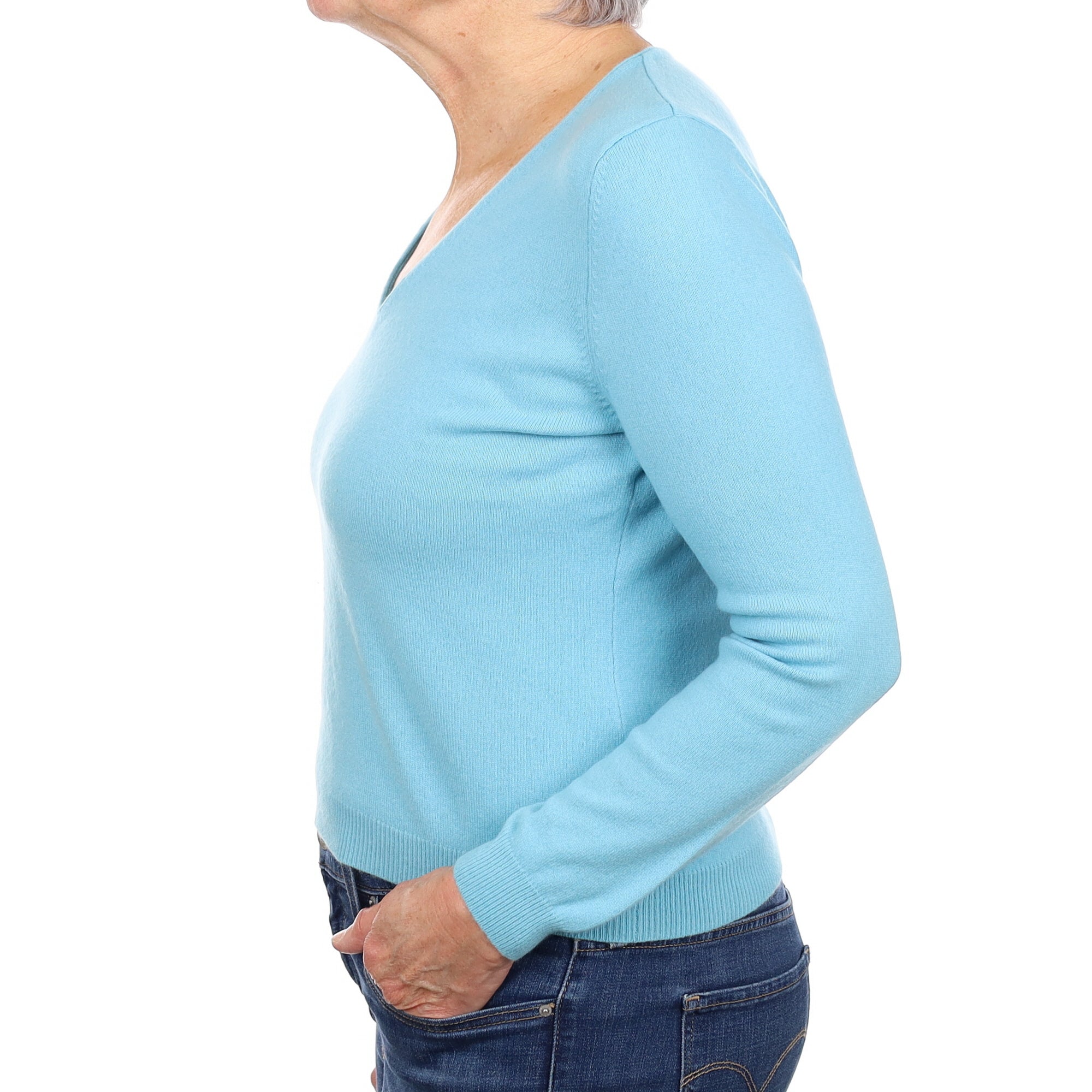 Aqua Blue Cashmere V Neck Jumper Medium
