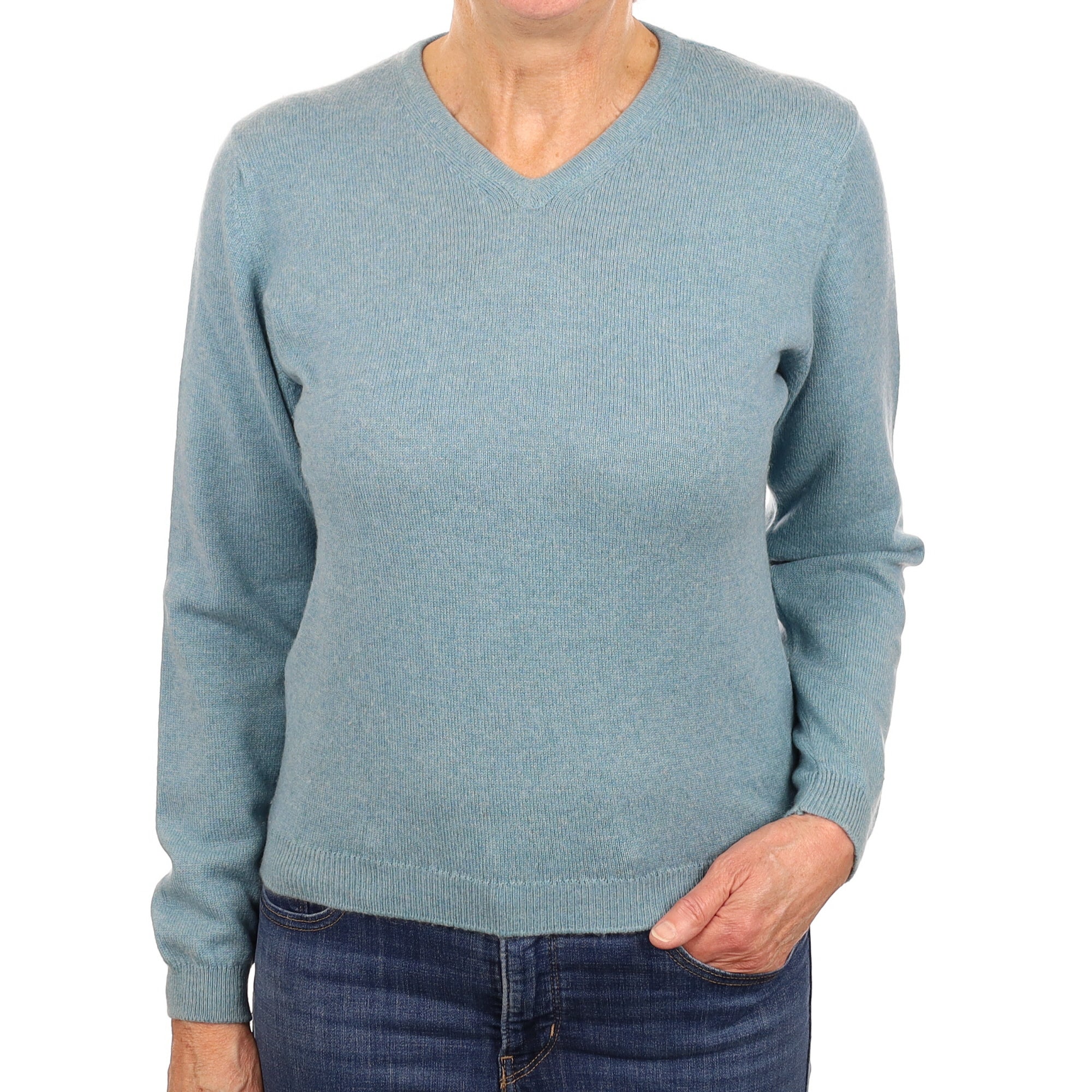 Hazy Aqua Cashmere V Neck Jumper Medium