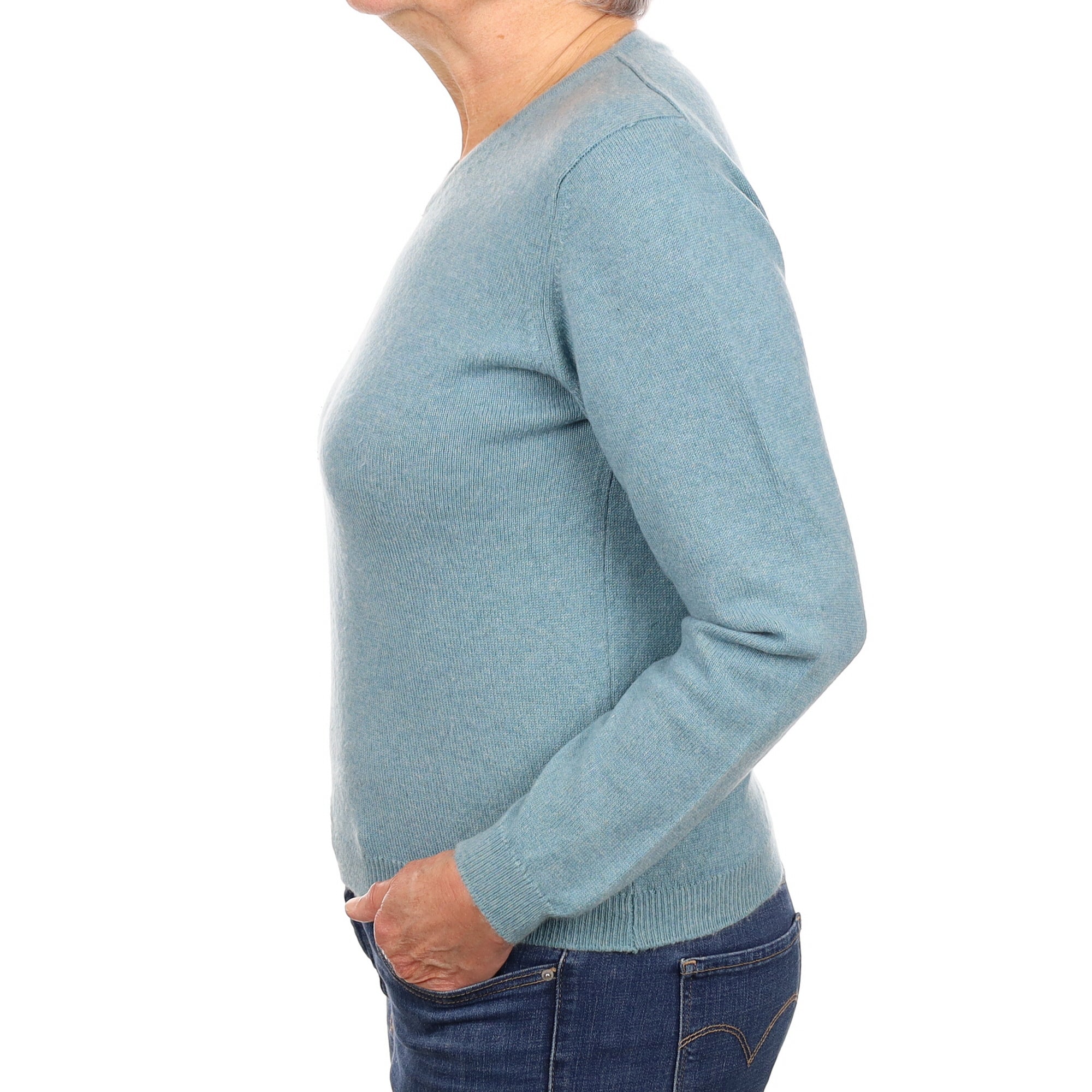 Hazy Aqua Cashmere V Neck Jumper Medium