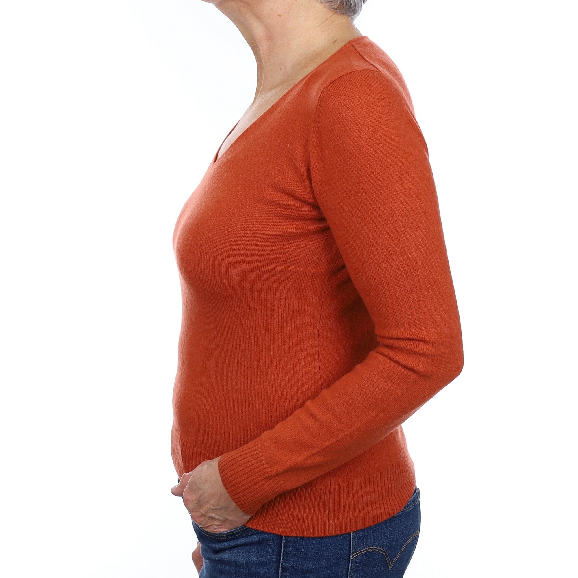 Sienna Orange Cashmere V Neck Jumper Medium