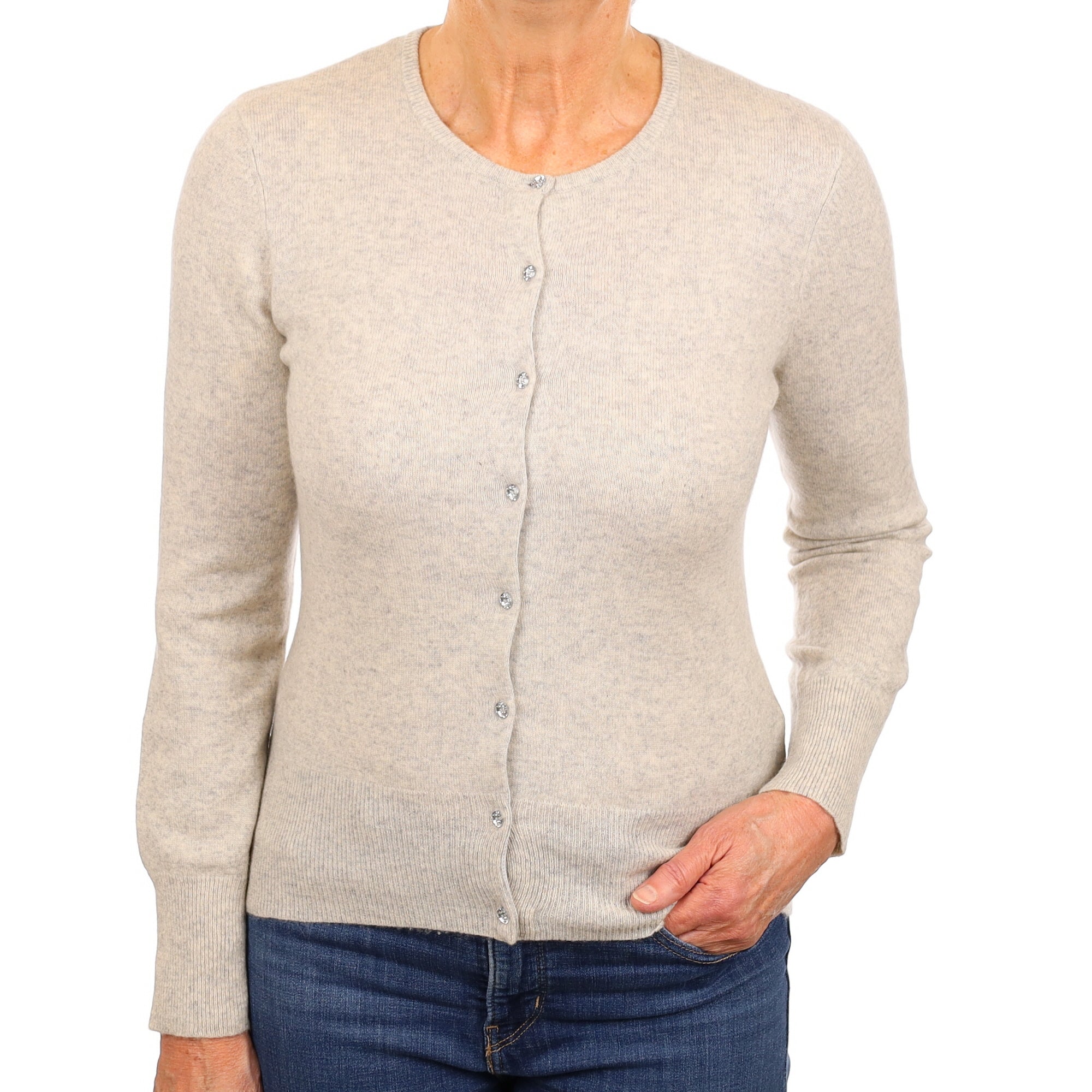 Mist Grey Cashmere Crew Neck Cardigan Medium