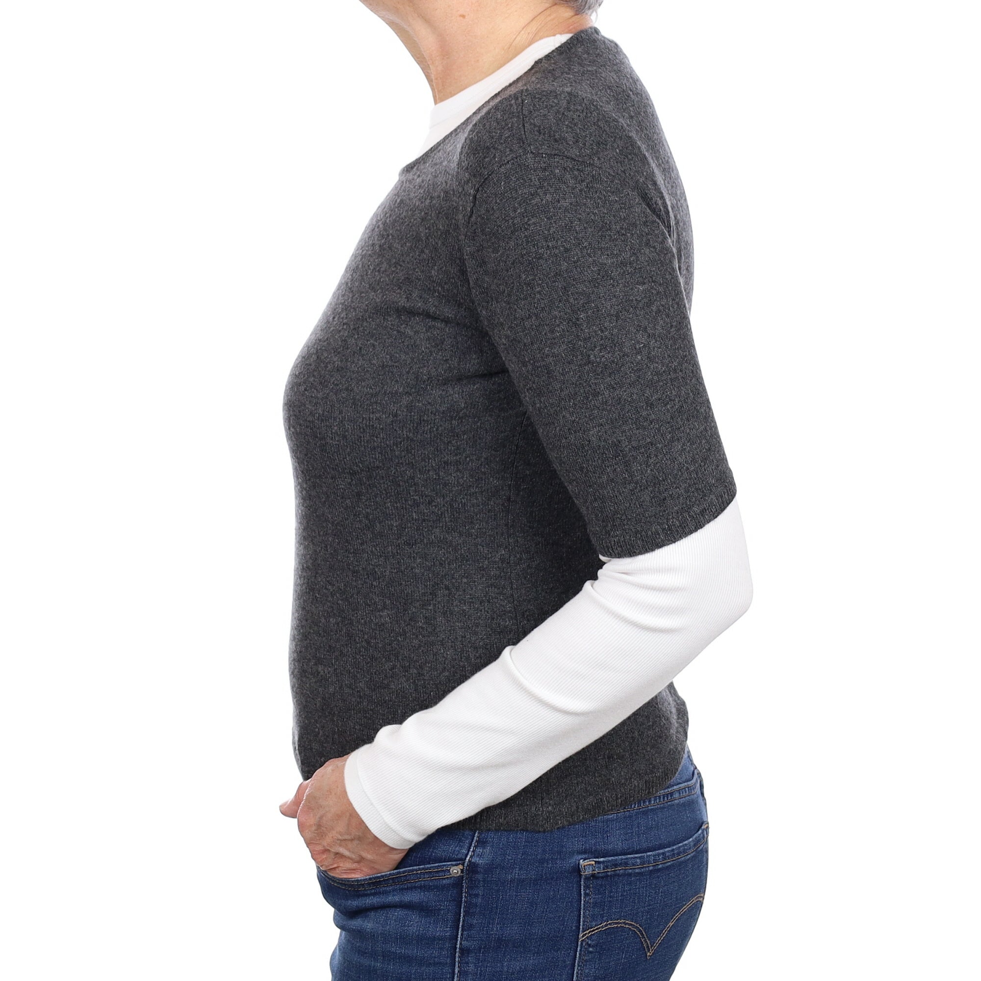 Slate Grey Short Sleeved Cashmere Crew Neck Jumper Medium