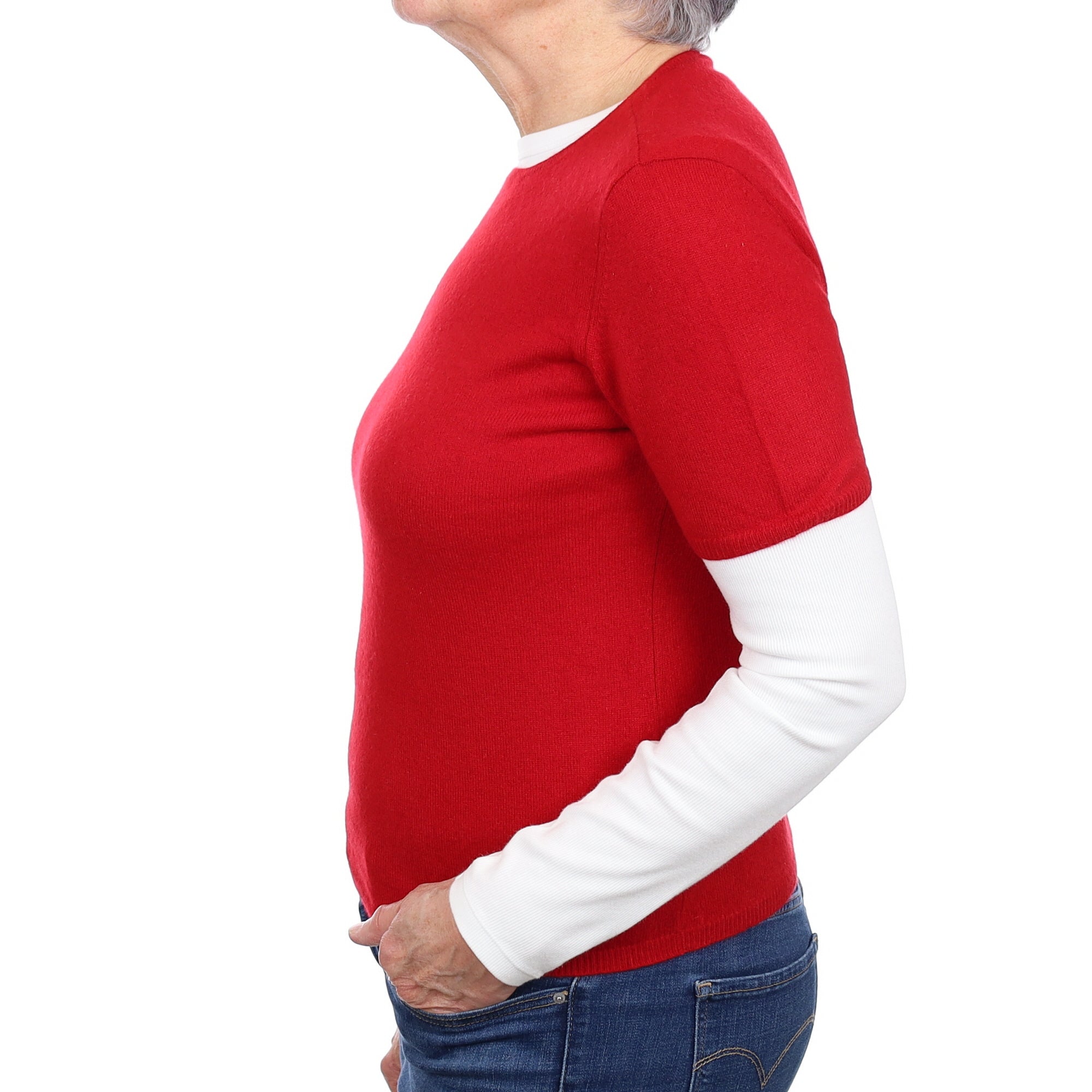 Berry Red Cashmere Short Sleeved Crew Neck Jumper Medium