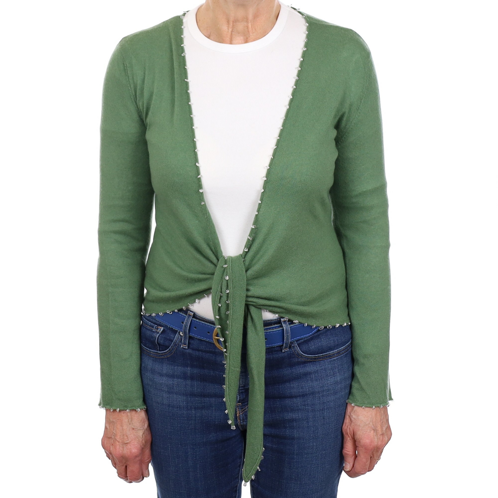 Jade Green Cashmere Tie Front Cardigan Medium