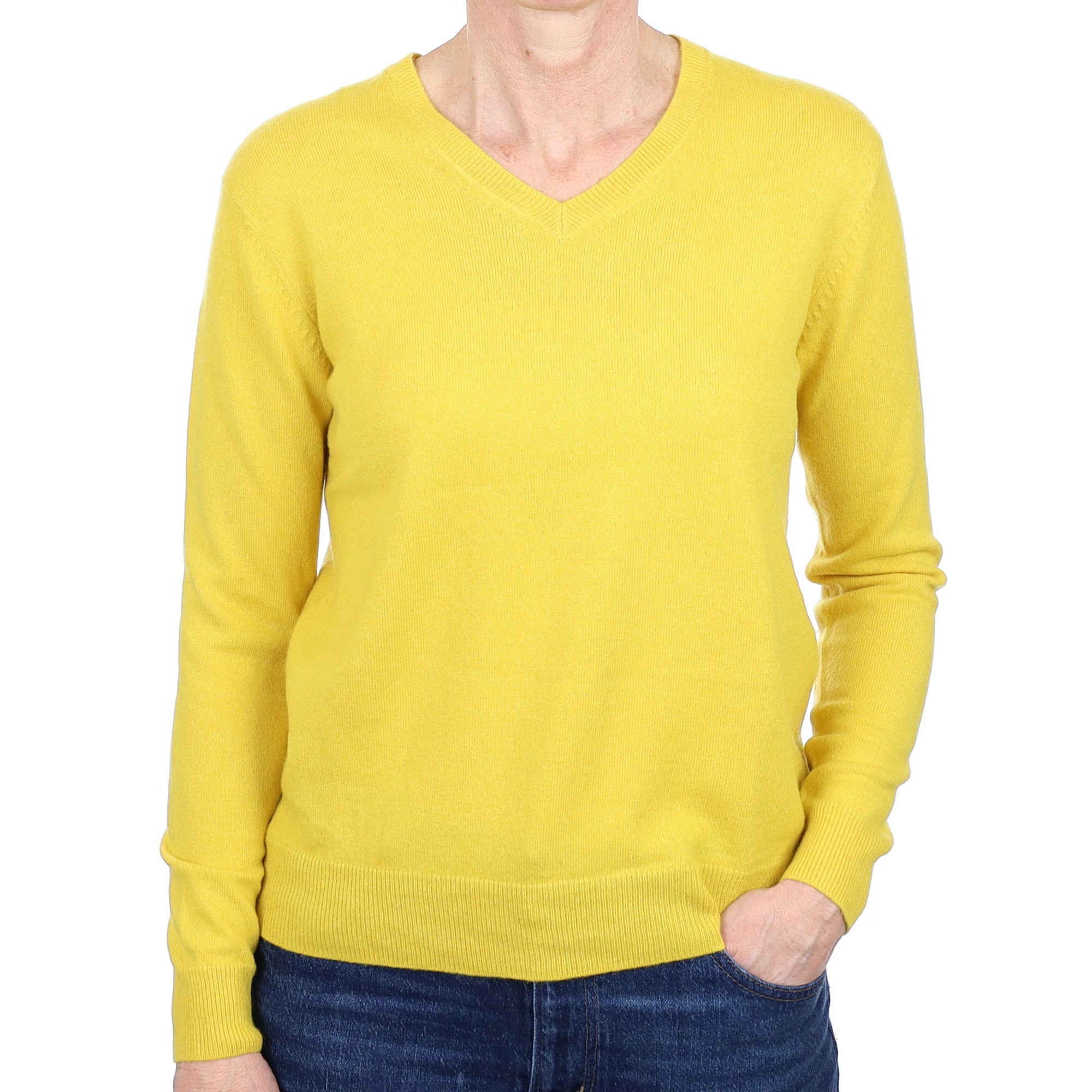 Mustard Yellow Cashmere V Neck Jumper Small