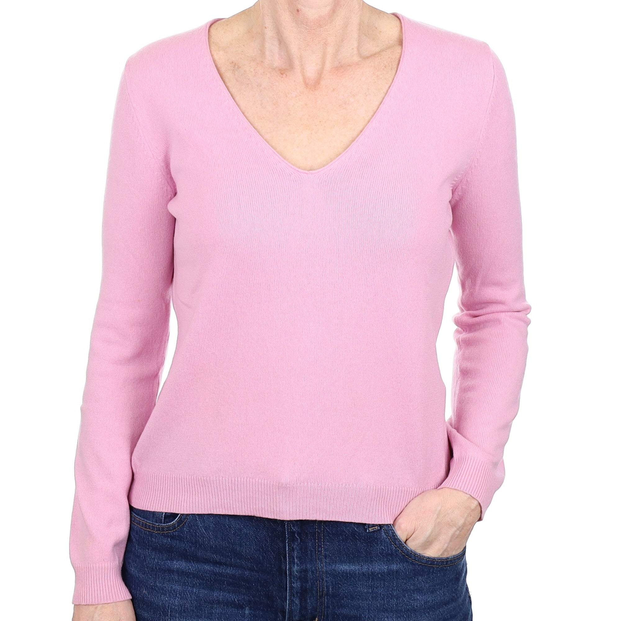 Foxglove Pink Cashmere V Neck Jumper Small