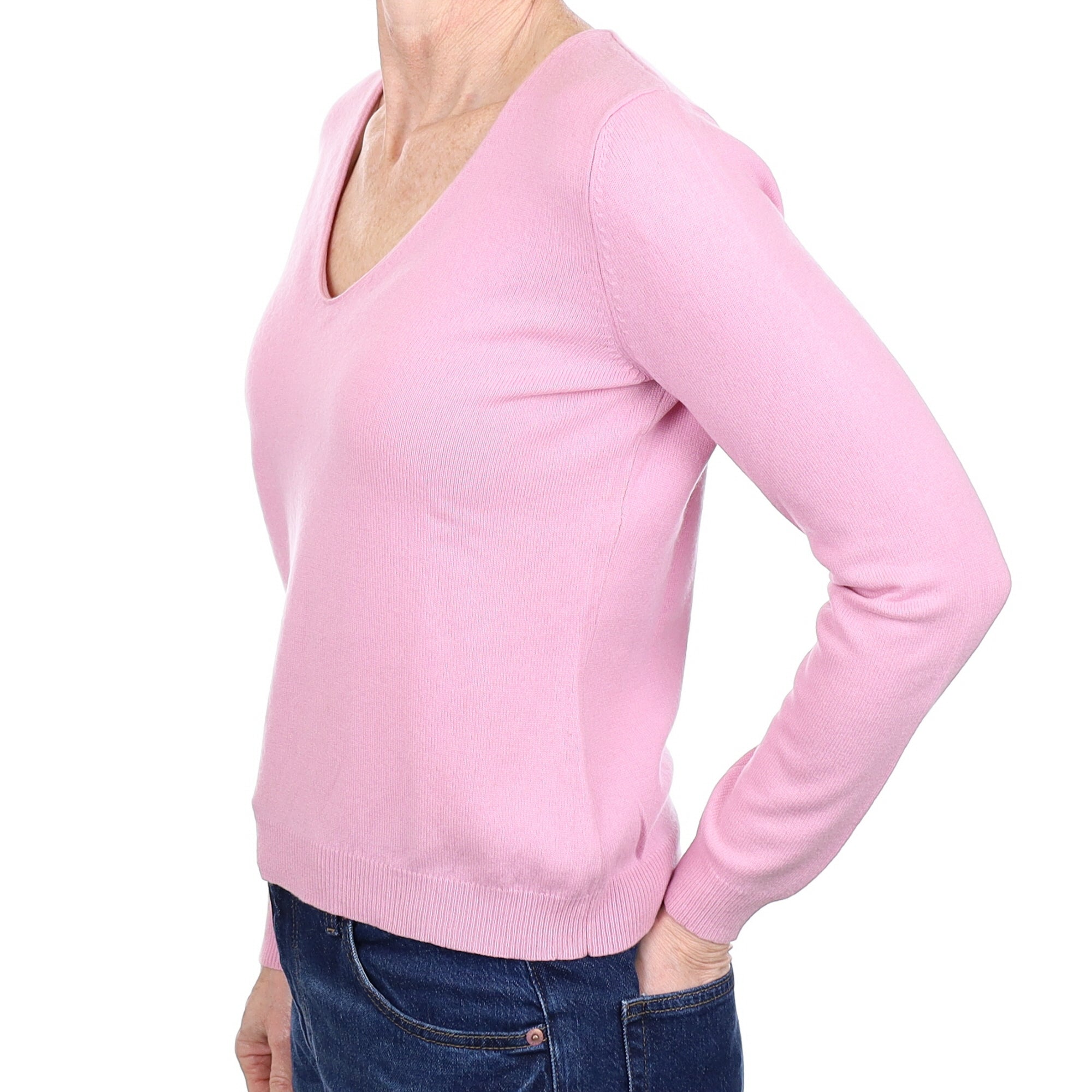 Foxglove Pink Cashmere V Neck Jumper Small