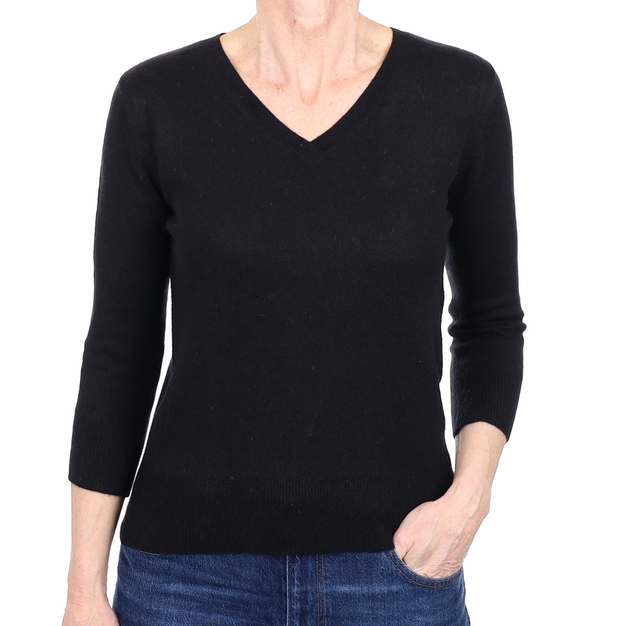 Black Cashmere V Neck Jumper Small