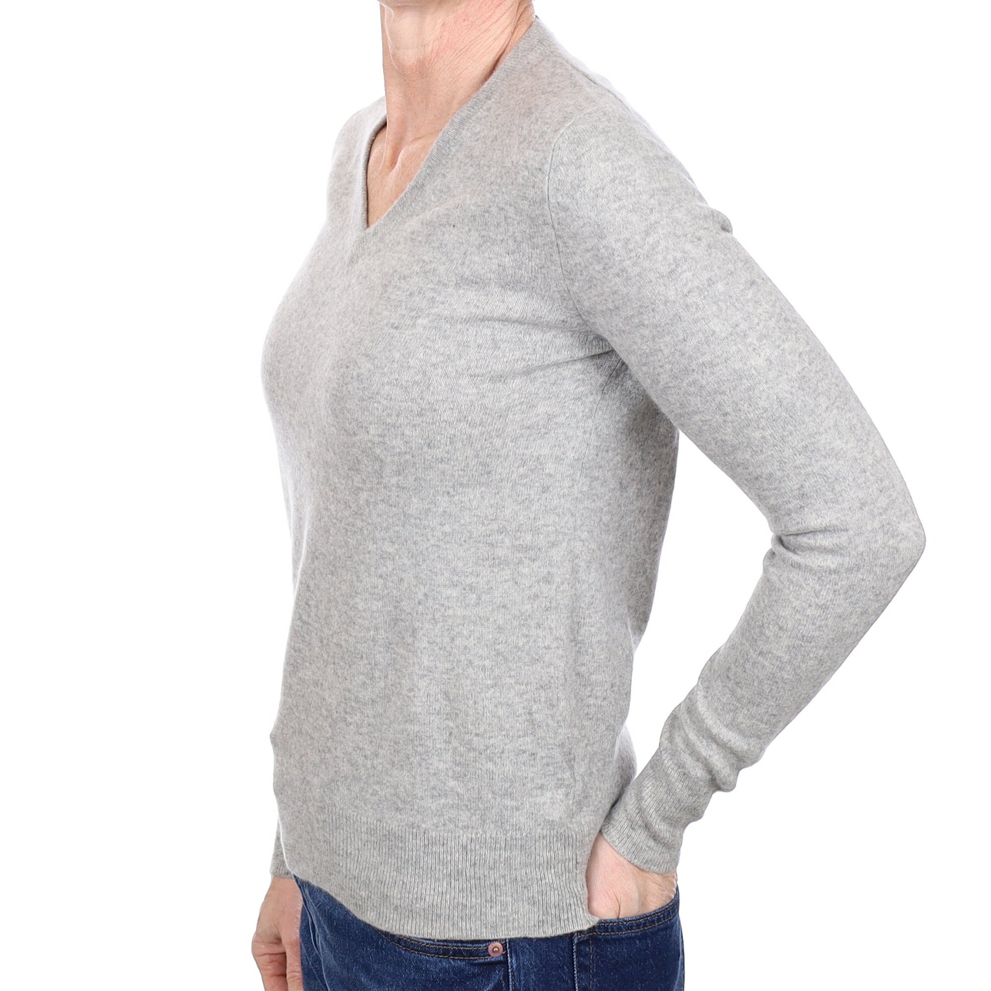 Smoke Grey Cashmere V Neck Jumper Small